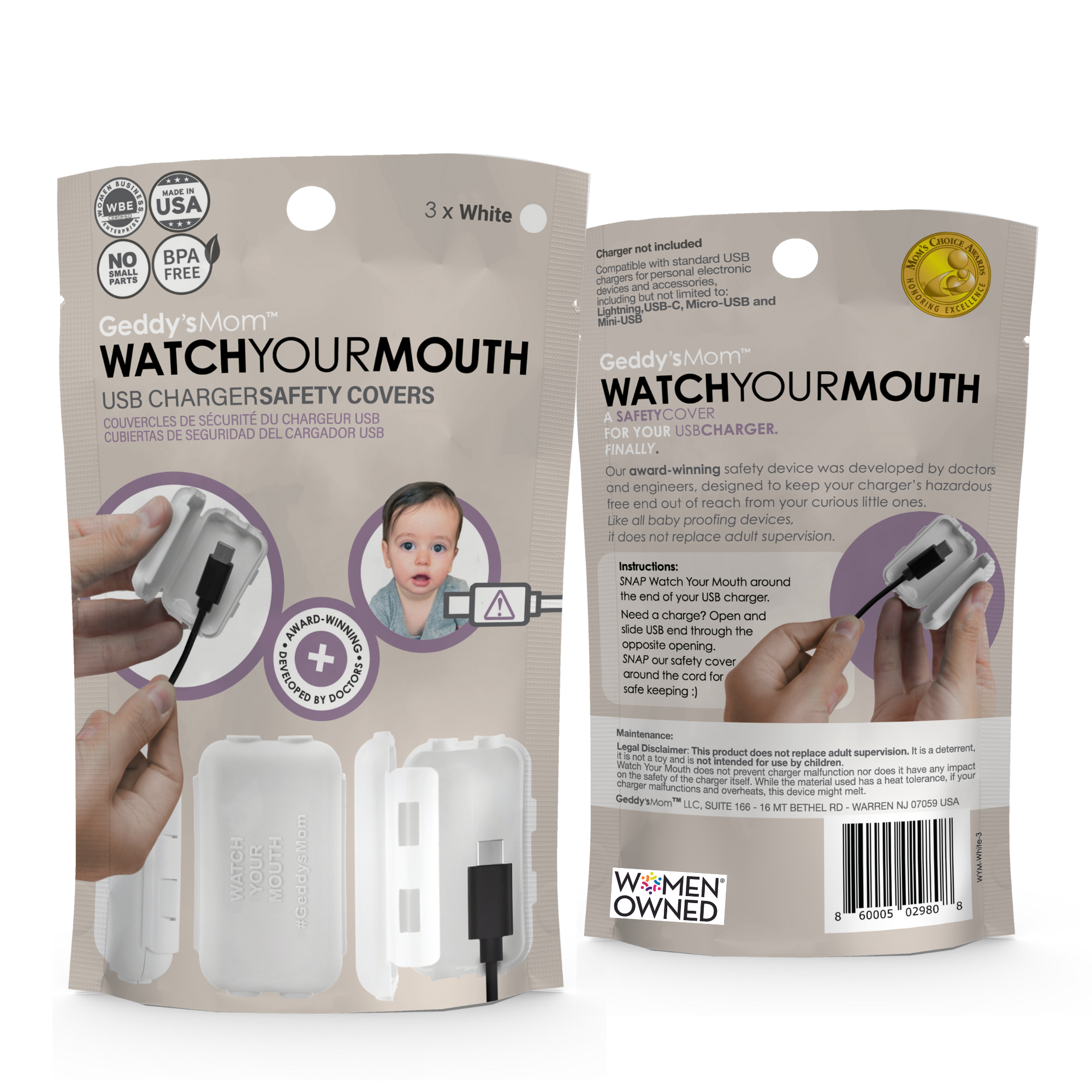 Alternative view of Geddy's Mom Watch Your Mouth - Baby Proofing USB Charger Safety Cover - White 3 Pack