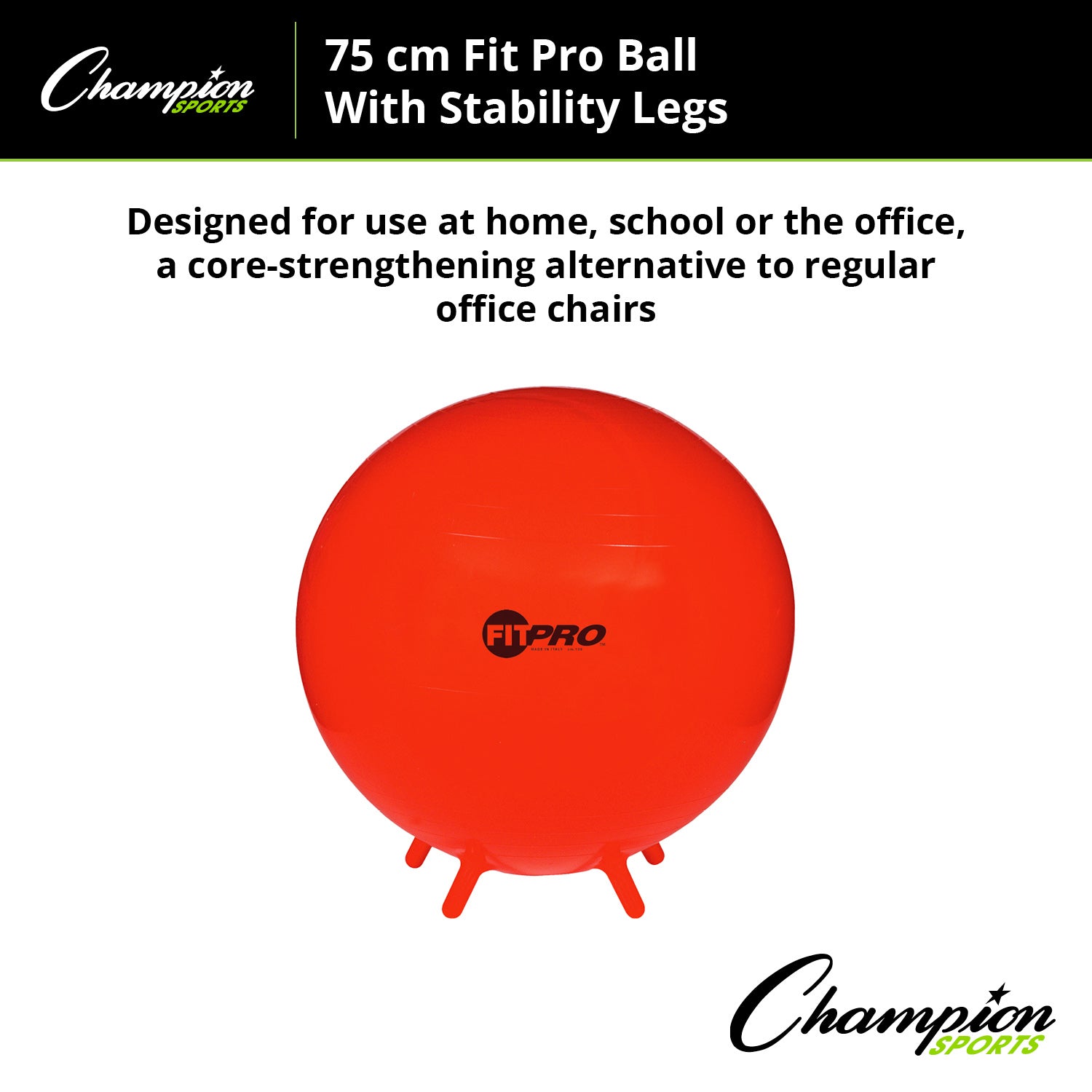 Alternative view of Champion Sports 75cm FitPro Ball with Stability Legs - Power Red