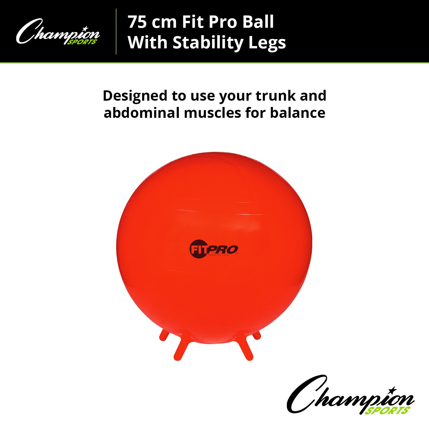 Champion Sports 75cm FitPro Ball with Stability Legs - Power Red - Image 3