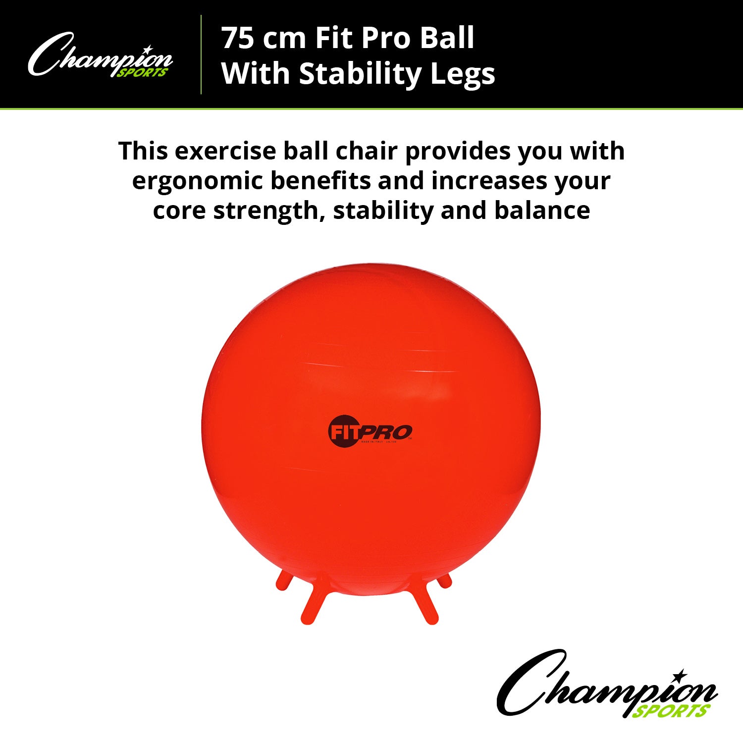 Champion Sports 75cm FitPro Ball with Stability Legs - Power Red - Image 4