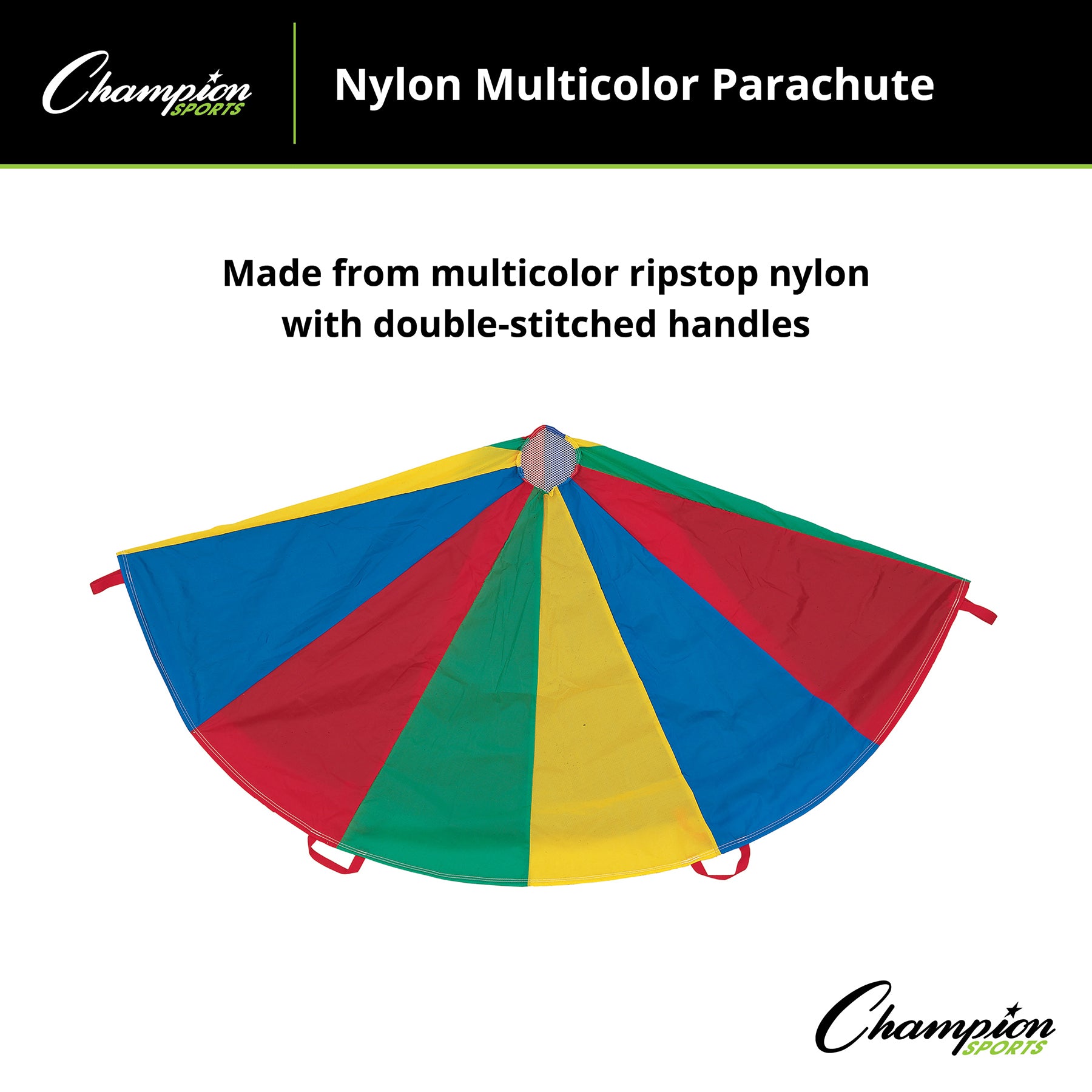 Champion Sports Giant Rainbow Parachute with 20 Handles, 24' Diameter - Image 3