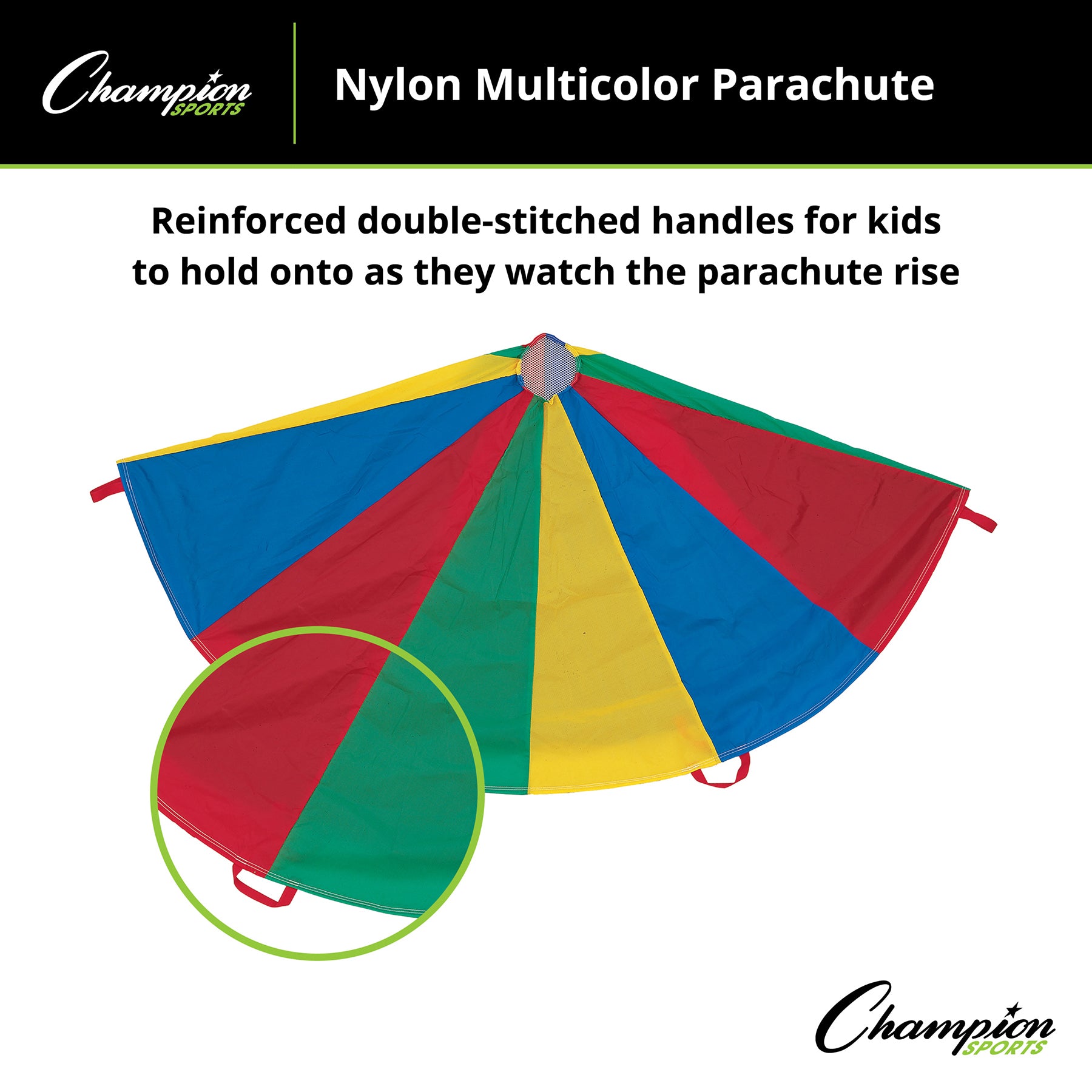 Champion Sports Giant Rainbow Parachute with 20 Handles, 24' Diameter - Image 4