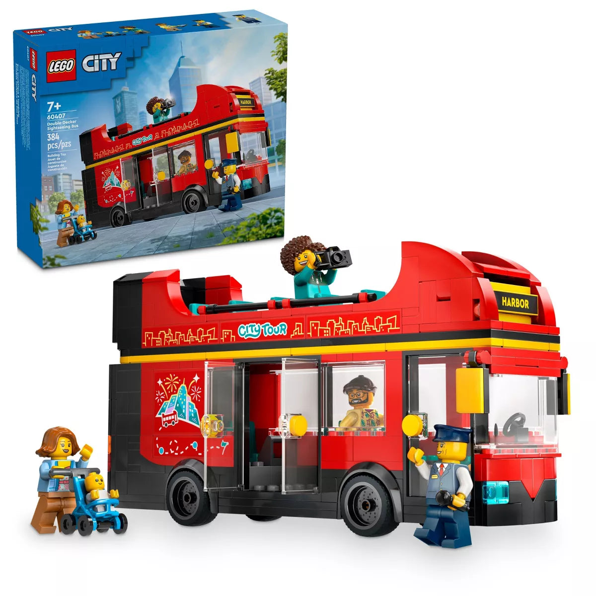 LEGO City 384-Piece Sightseeing Bus Toy - Red Double-Decker Model 60407