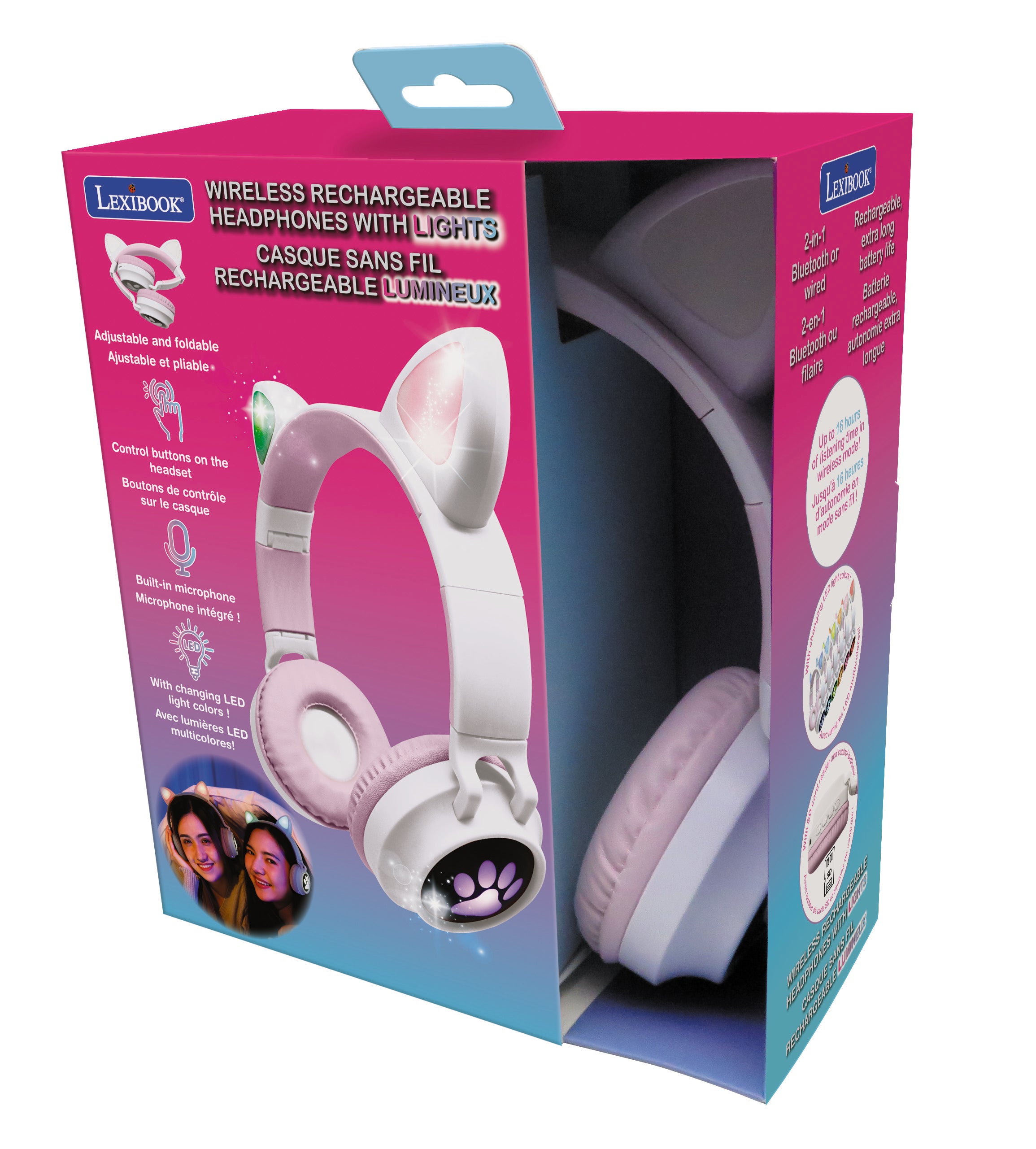 Alternative view of Lexibook Bluetooth Cat Ear Headphones with LED Lights - Pink