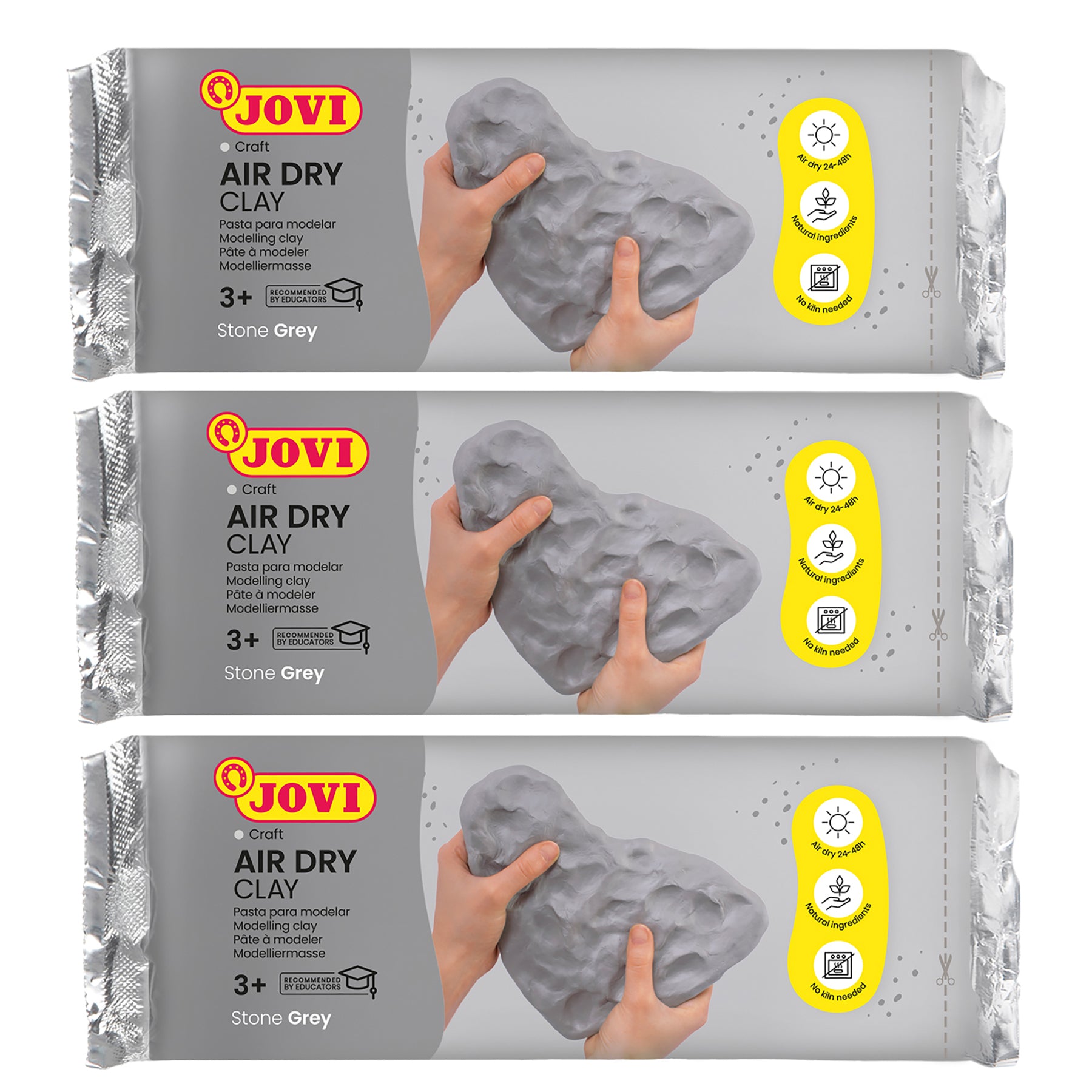 JOVI Crafting Air Dry Clay - Grey 1.1lb Bar, Pack of 3