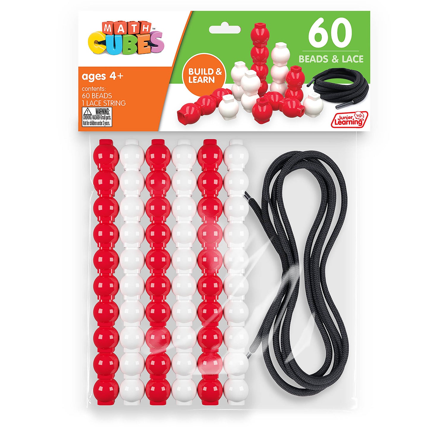 Junior Learning 60 Bead Cubes and Laces - Educational Counting and Sorting Toy