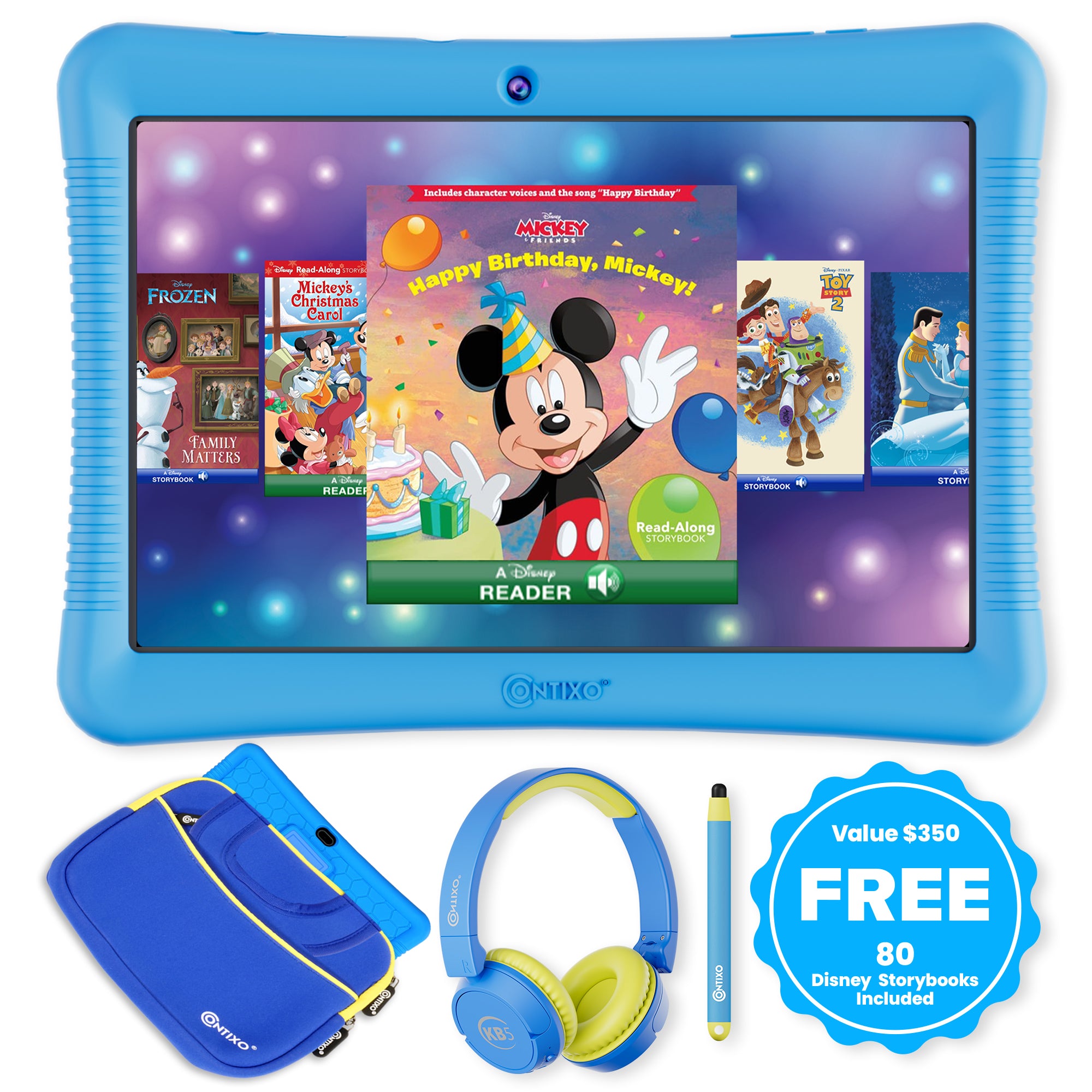 Contixo 10" Kids Tablet Bundle with Disney eBooks & Accessories - Blue