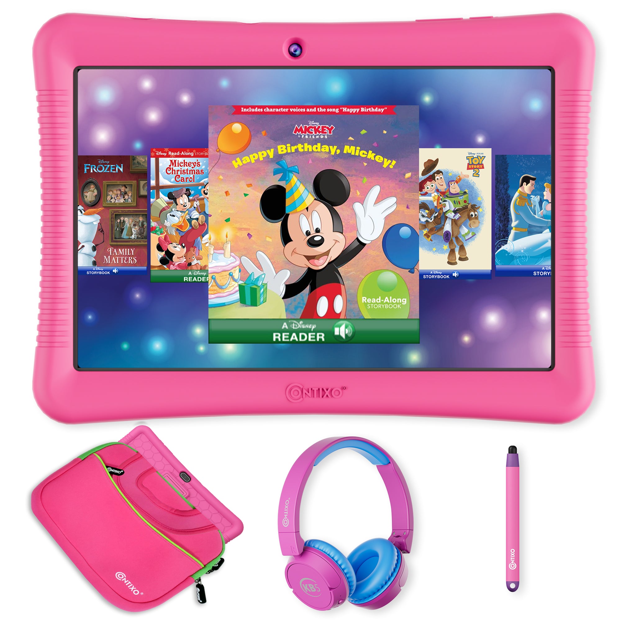 Contixo 10" Pink Kids Tablet Bundle with Disney eBooks & Accessories
