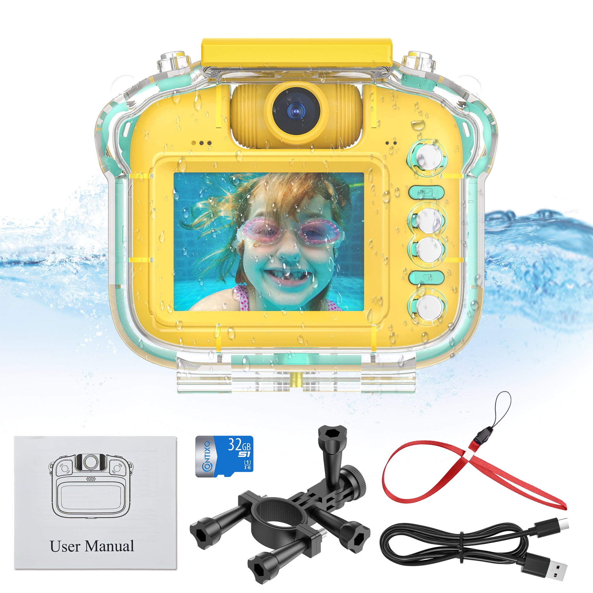 Contixo Kids Waterproof Adventure Camera - 1080p HD, Yellow