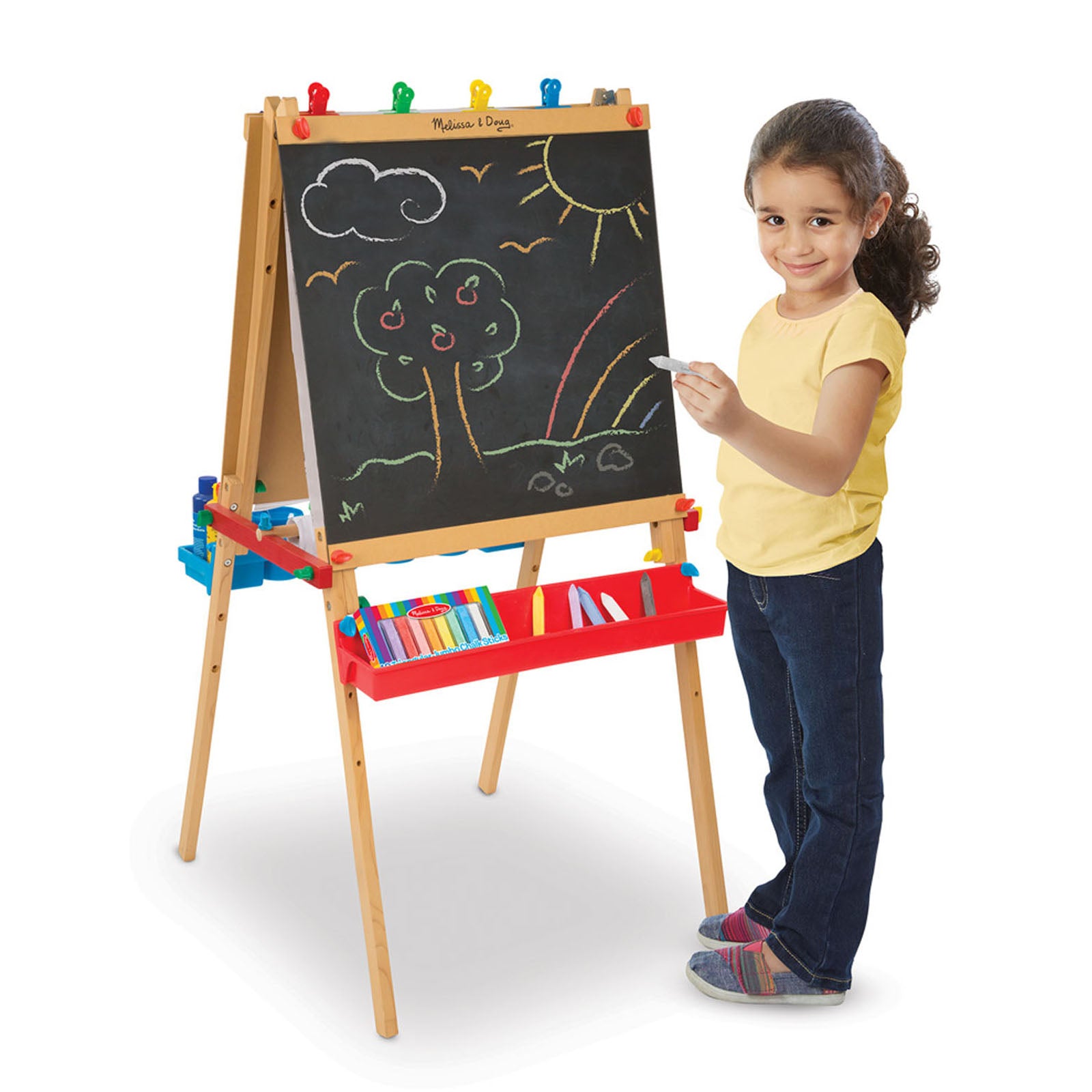 Melissa & Doug Deluxe Adjustable Wooden Art Easel for Kids - Double-Sided Board - Image 3