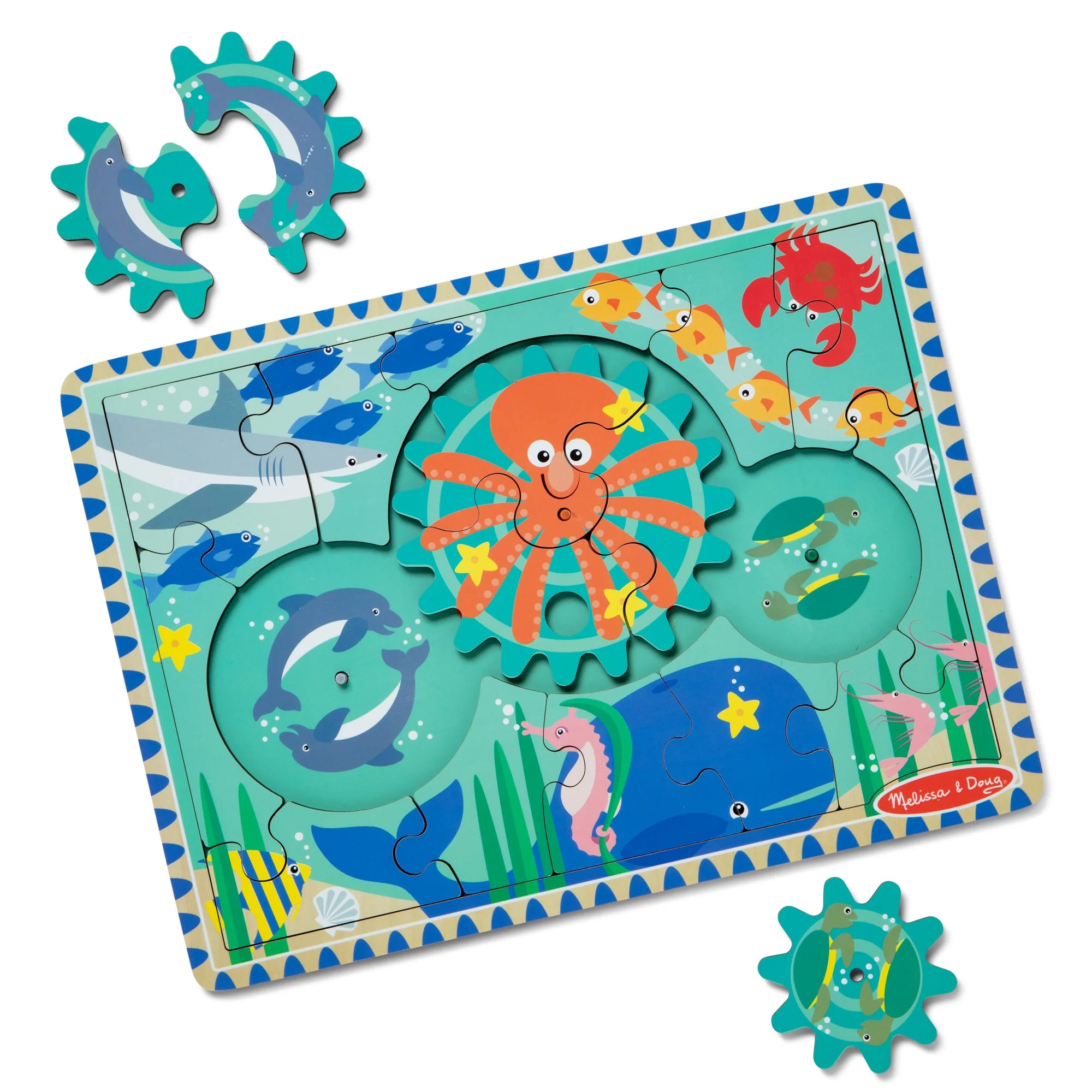 Melissa & Doug Underwater Adventure Wooden Gear Puzzle - Ocean Theme - Image 3