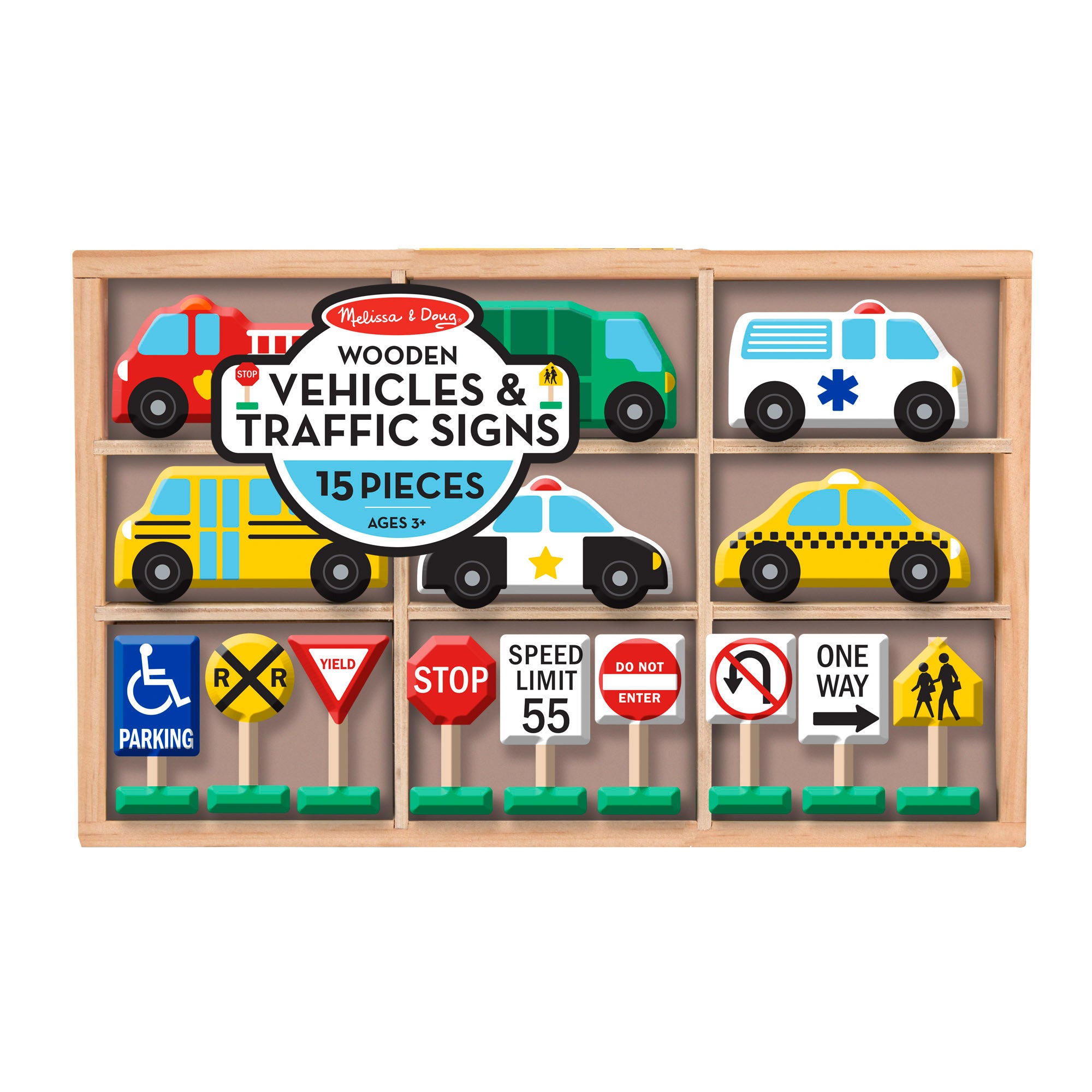 Melissa & Doug Wooden Traffic Adventure Play Set - 15 Pieces