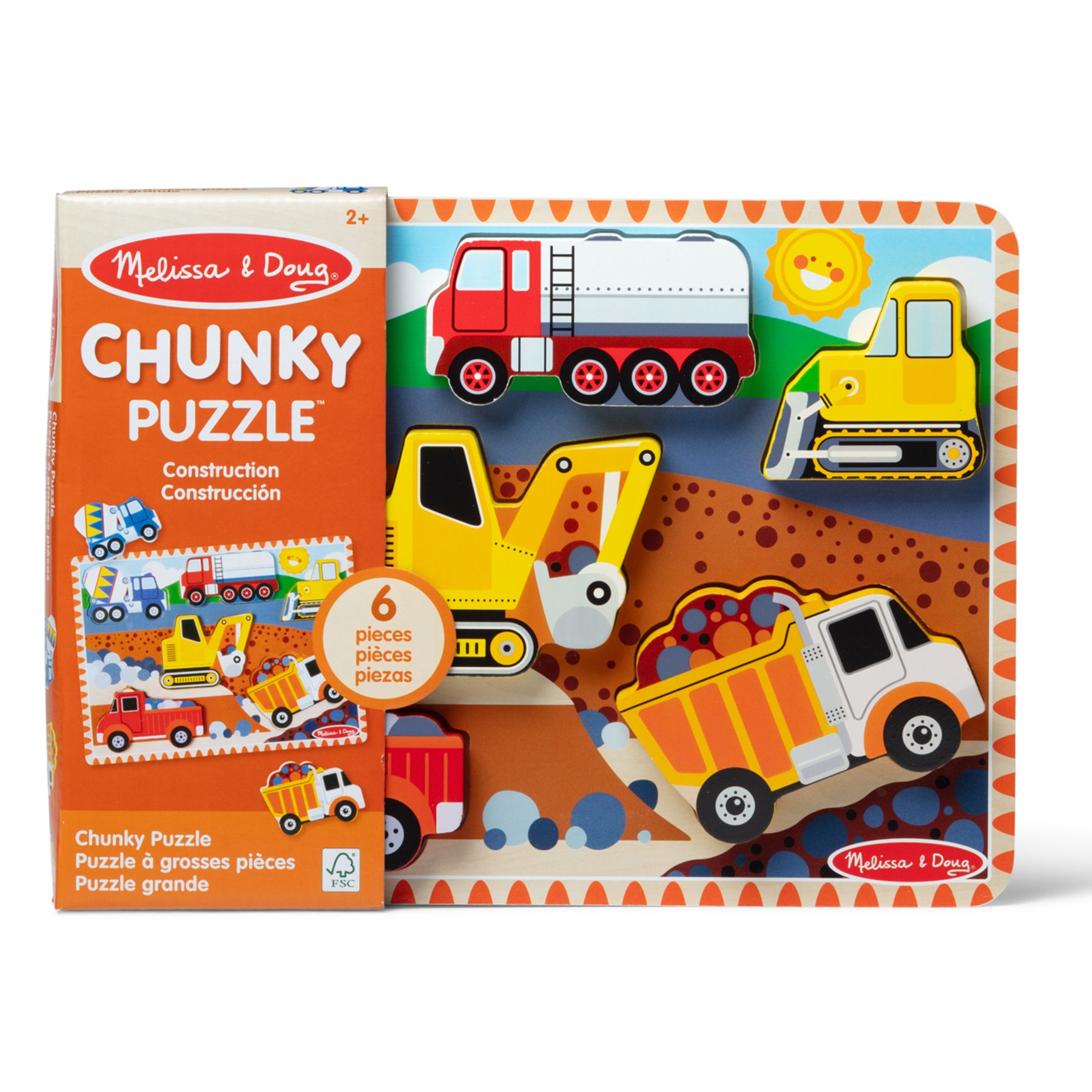 Melissa & Doug Construction Vehicles 6-Piece Wooden Chunky Puzzle