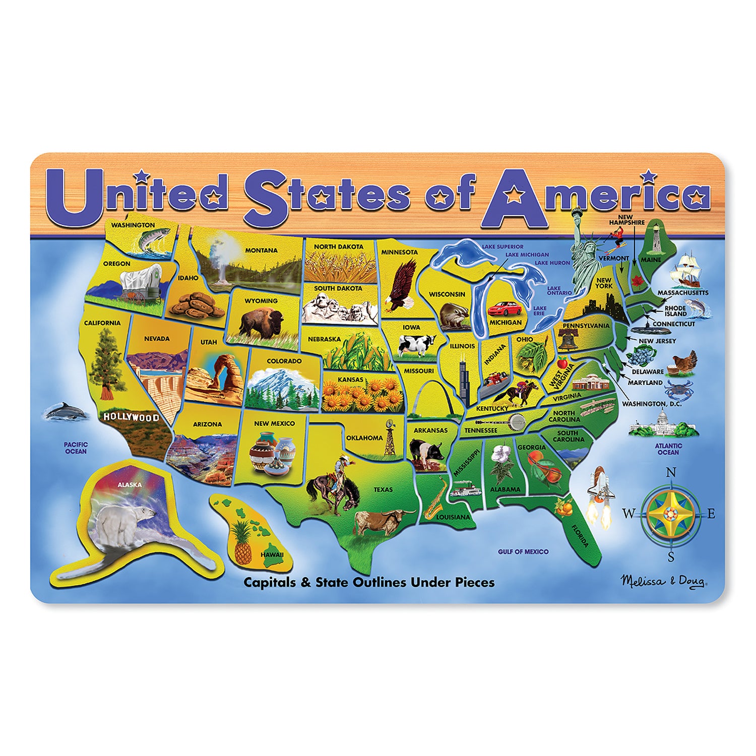 Melissa & Doug U.S.A. Map Wooden Puzzle - 45 Pieces - Interactive Geography Learning