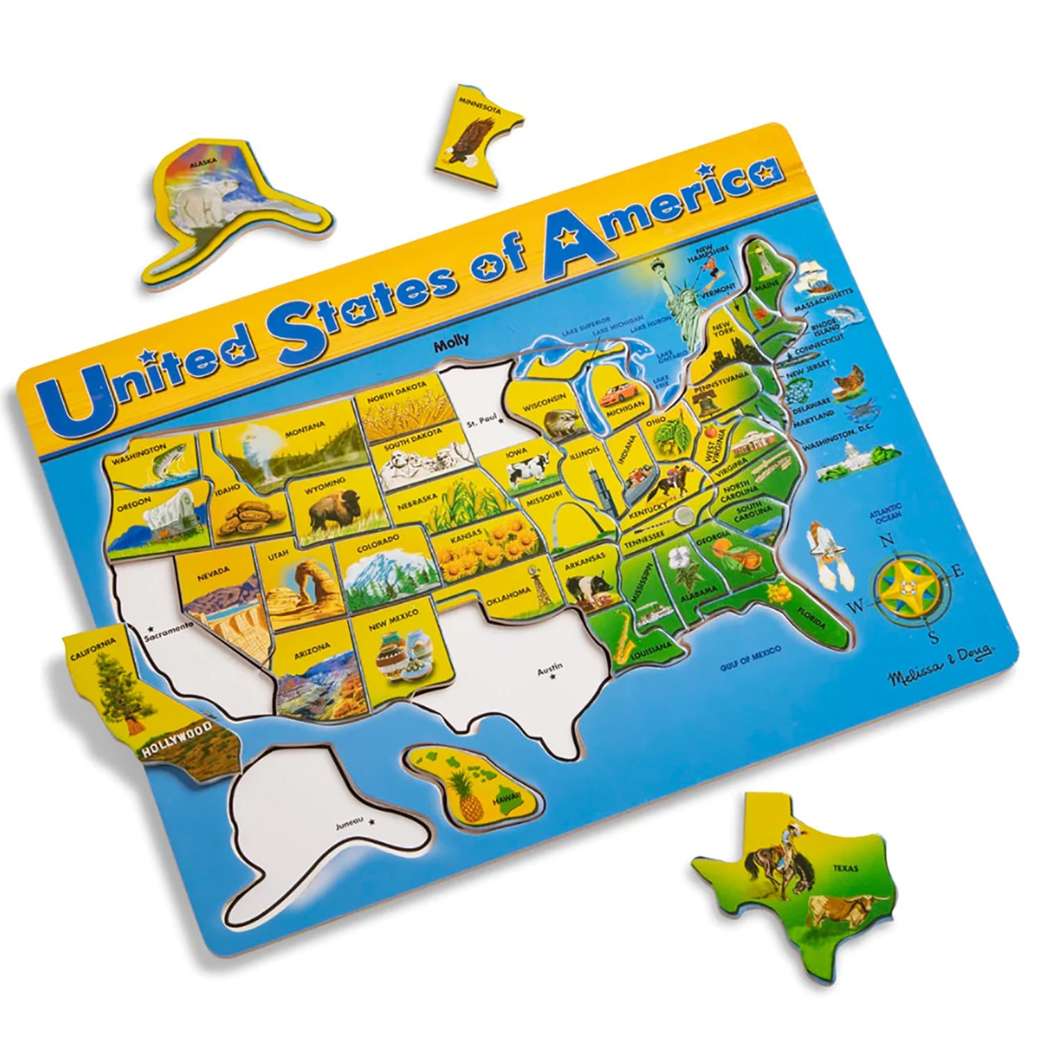 Alternative view of Melissa & Doug U.S.A. Map Wooden Puzzle - 45 Pieces - Interactive Geography Learning