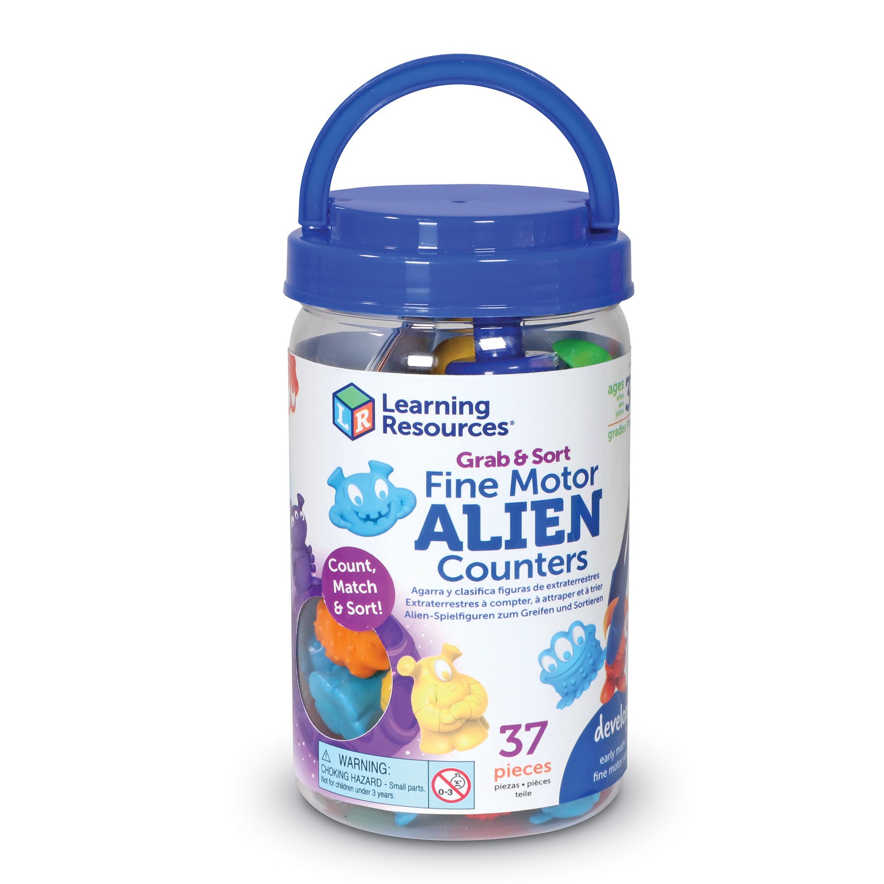 Learning Resources Grab & Sort Fine Motor Alien Counters - Galactic Shapes & Colors - Image 2