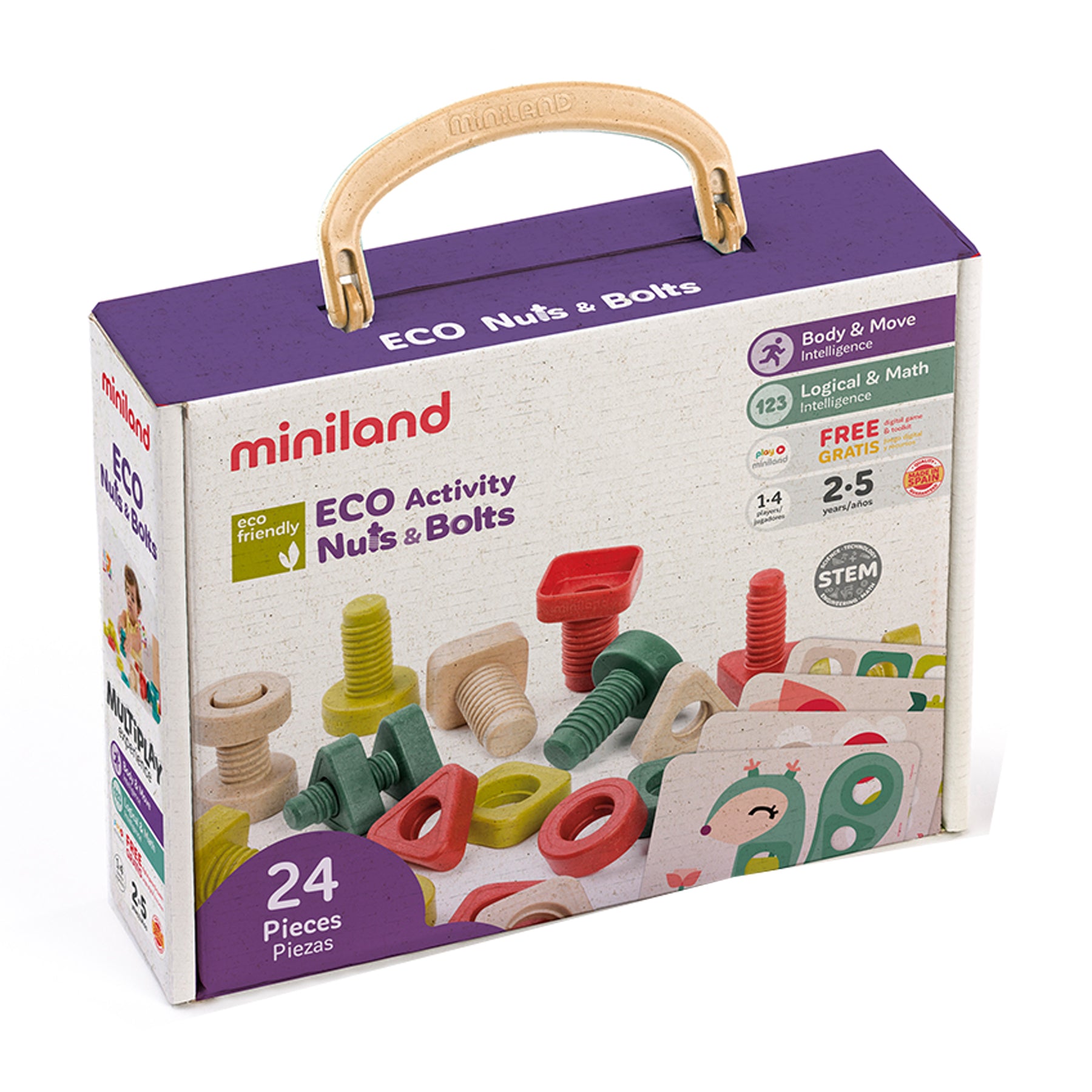 Miniland ECO Nuts & Bolts Set - 28 Pieces - Educational Shape Toys - Image 2