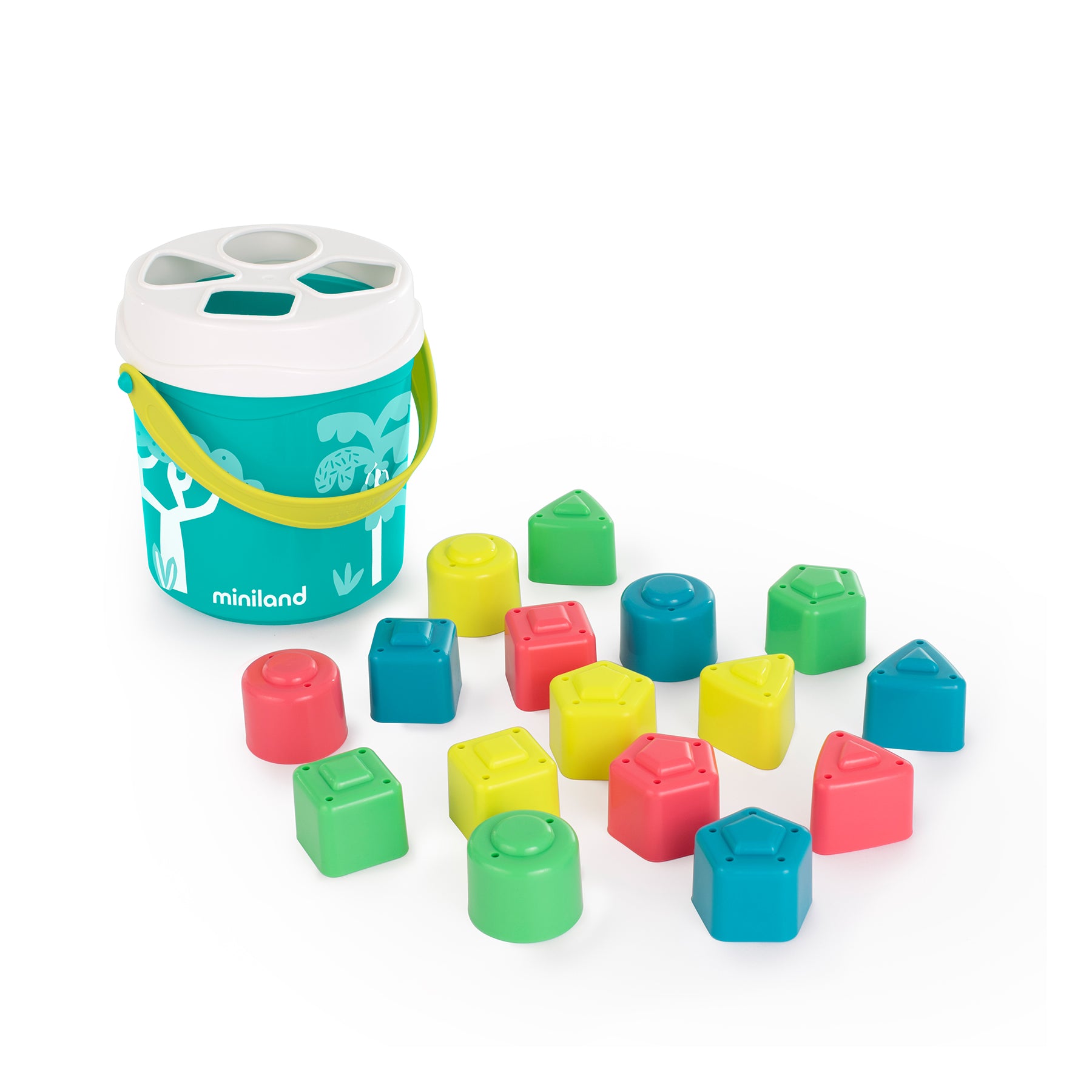 Miniland Feel to Learn - Shape Sorting Bucket - Vibrant Turquoise - Image 2