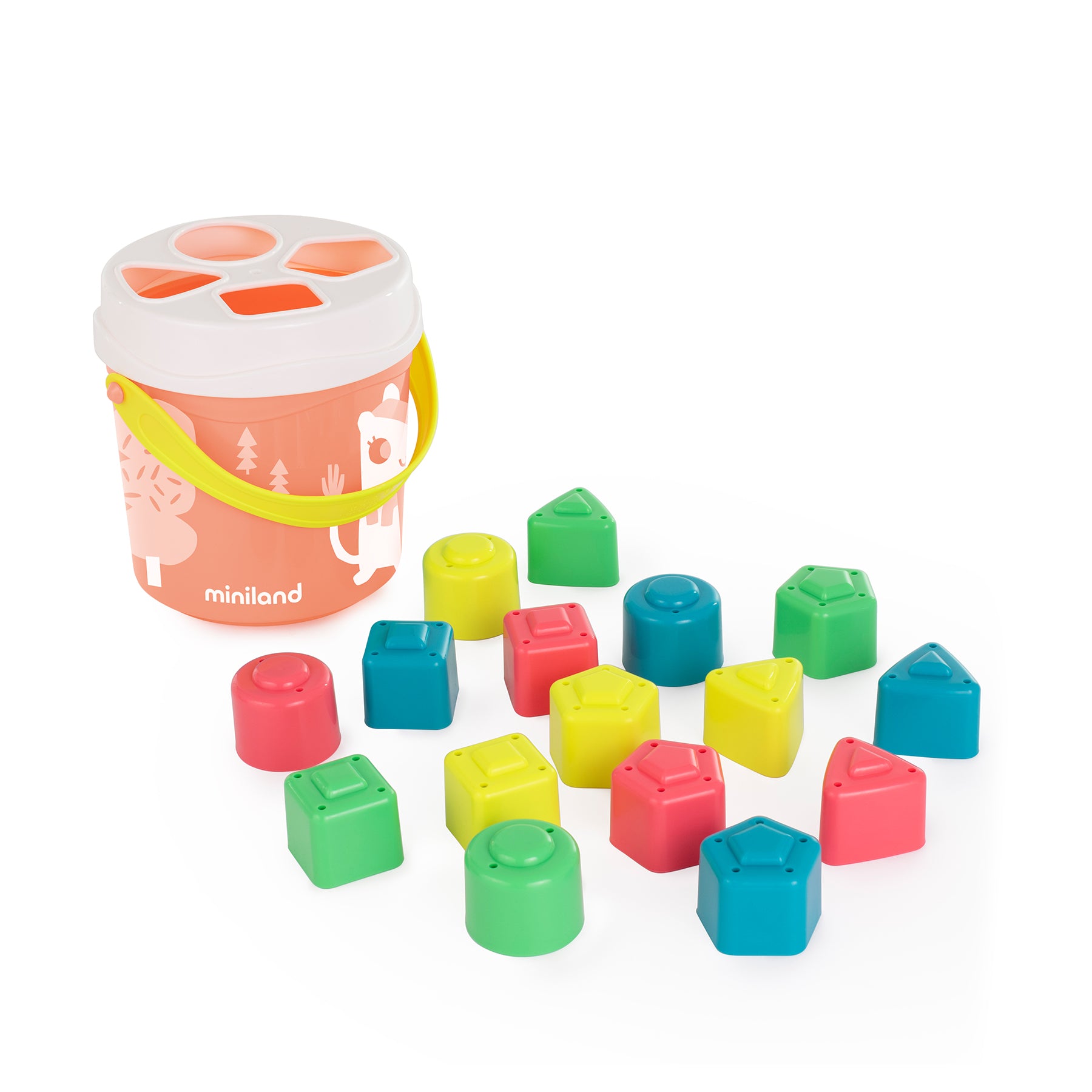 Miniland Shape Sorting Bucket – Playful Salmon - Image 2