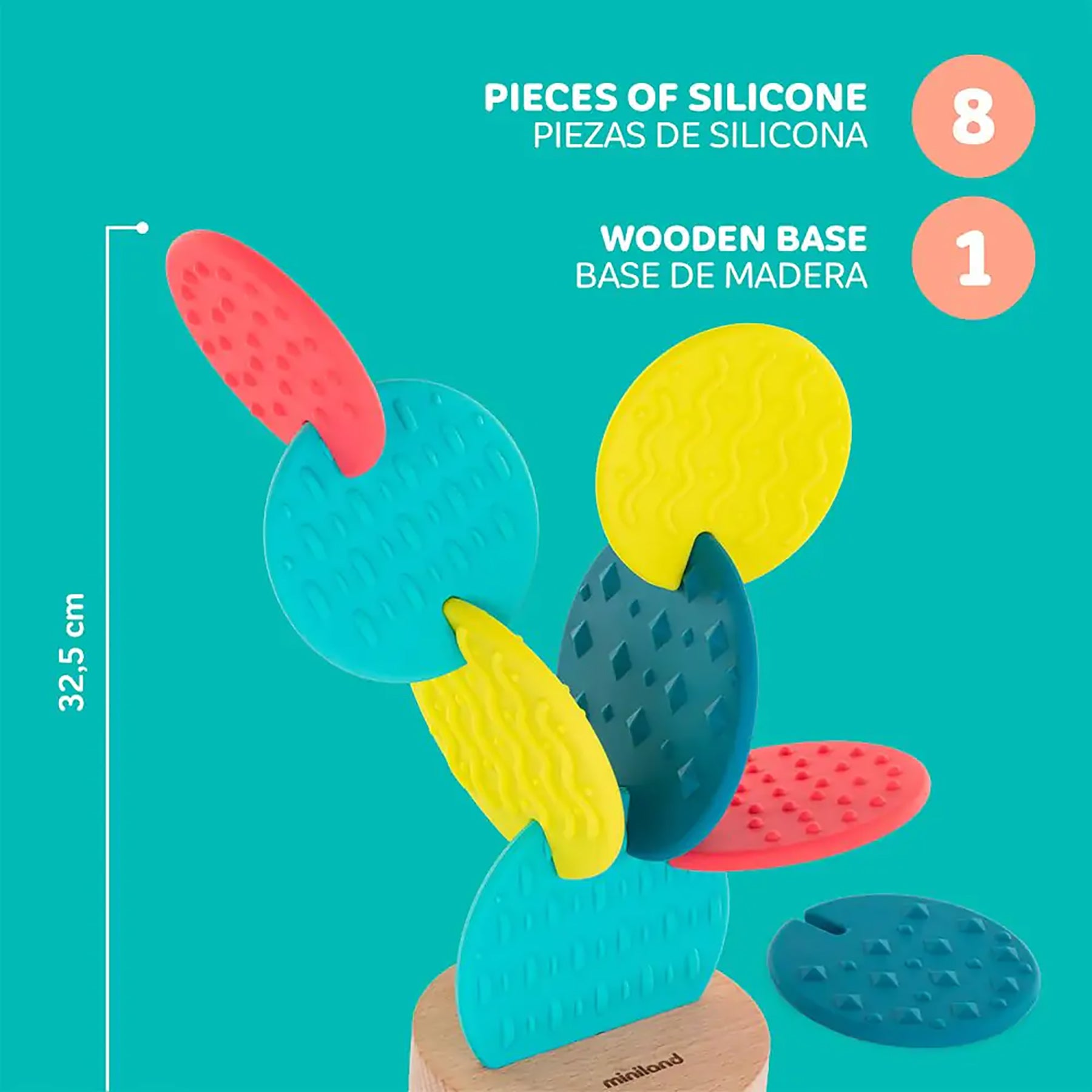 Miniland Feel to Learn Sensory Cactus – Multi-Texture Silicone Teether and Stacking Toy - Image 3