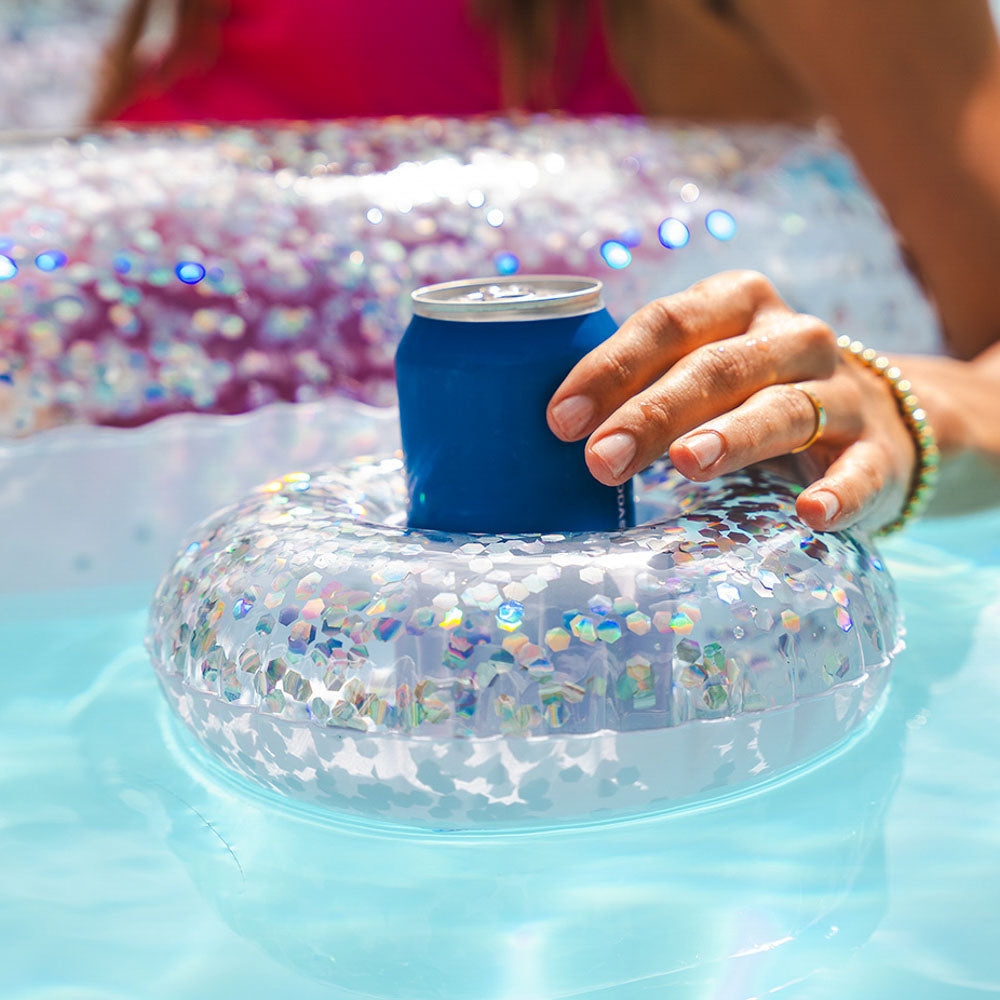 Sparkling 36-Inch White Glitter Pool Tube & Matching Drink Float - Image 4