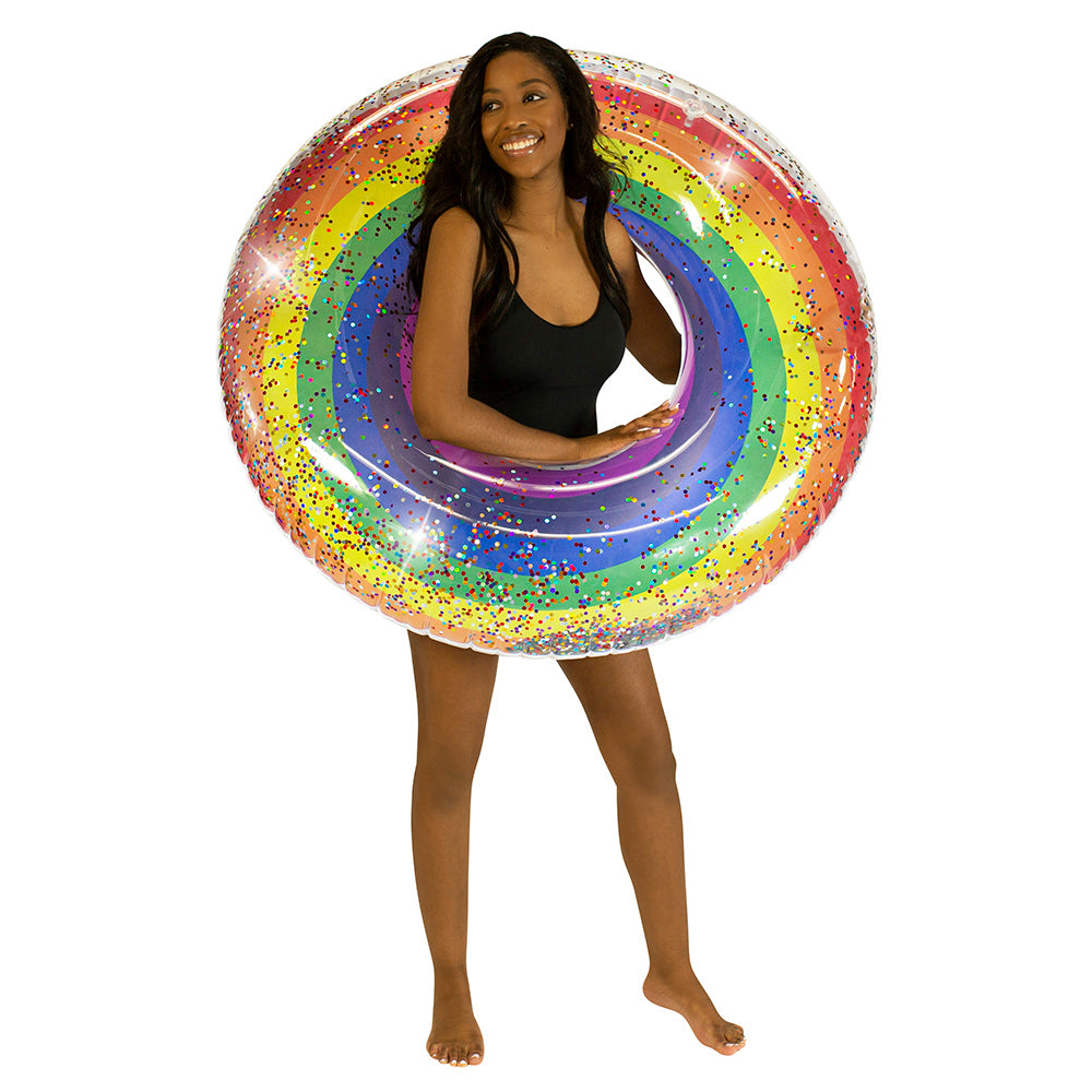 PoolCandy Rainbow Collection 48" Glitter Pool Tube - Classic Rainbow