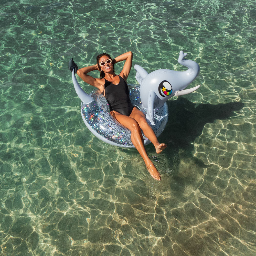 Alternative view of PoolCandy Glitter Elephant 42" Inflatable Pool Tube - Holographic Silver