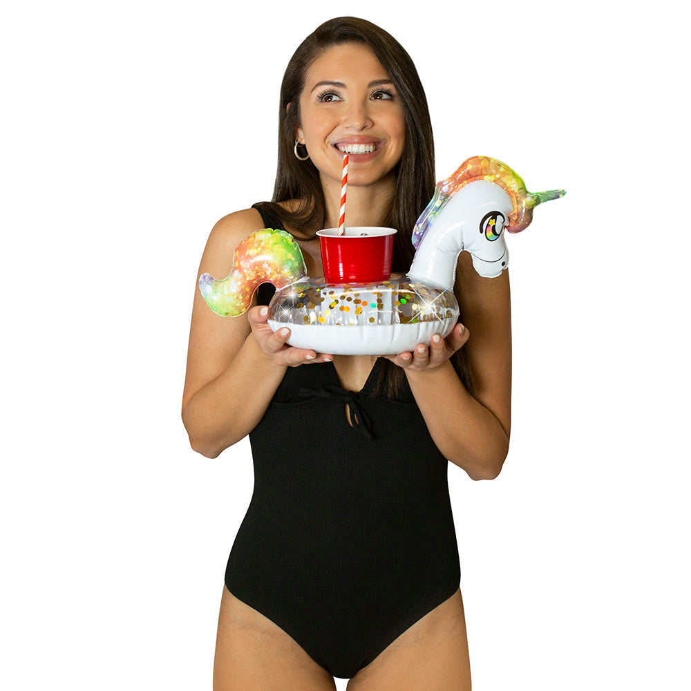 PoolCandy Glitter Unicorn Jumbo Pool Float with Drink Holder - Image 2