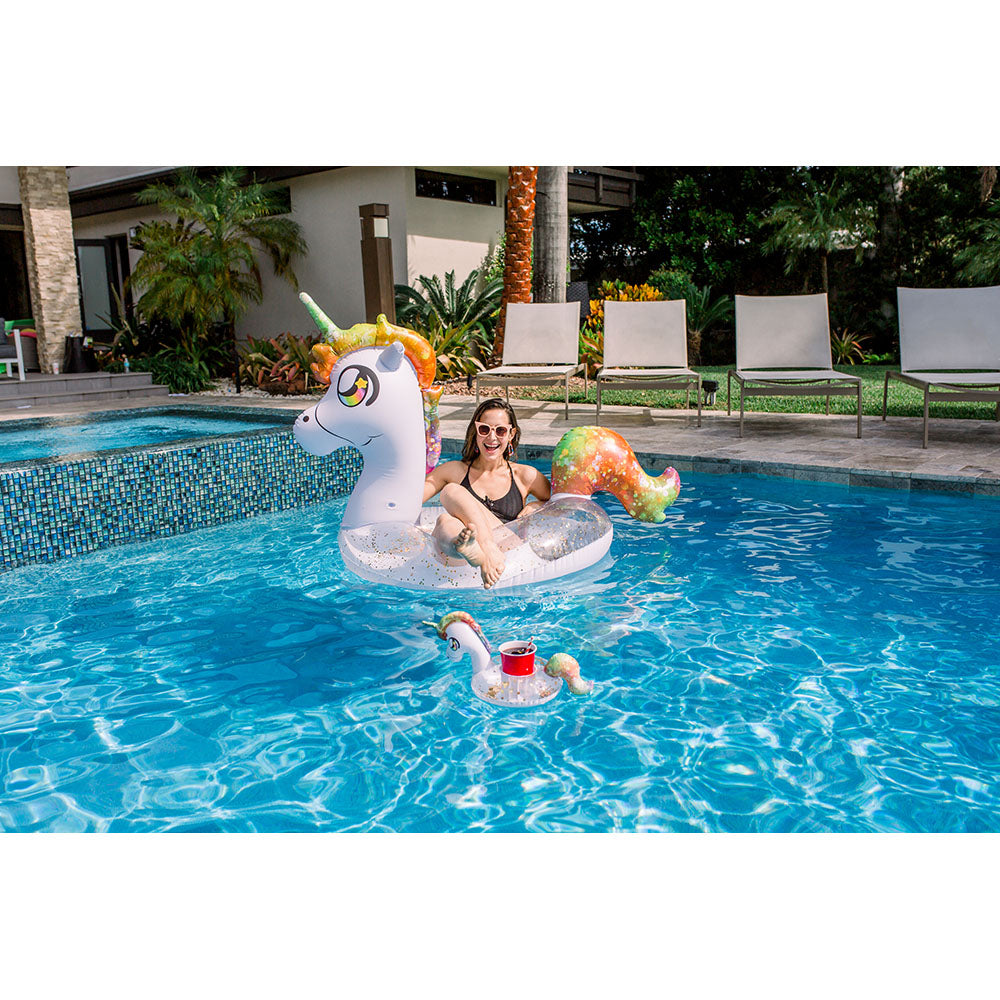 PoolCandy Glitter Unicorn Jumbo Pool Float with Drink Holder - Image 4