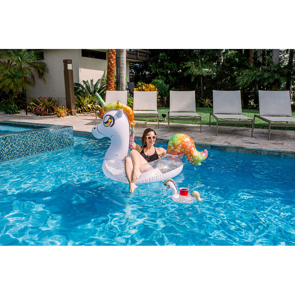 PoolCandy Glitter Unicorn Jumbo Pool Float with Drink Holder - Image 5
