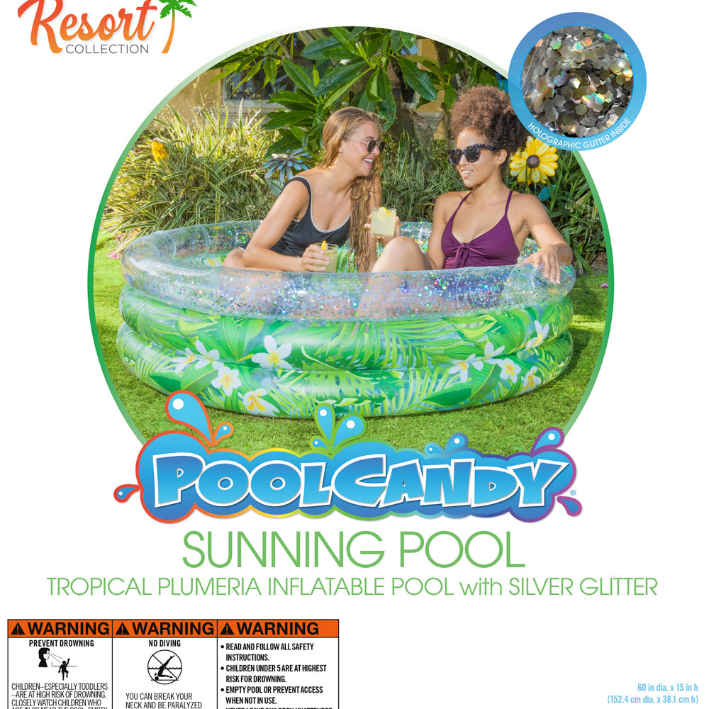 Poolcandy Tropical Palm & Plumeria Deluxe Inflatable Sunning Pool - 60x15 inch - Image 2