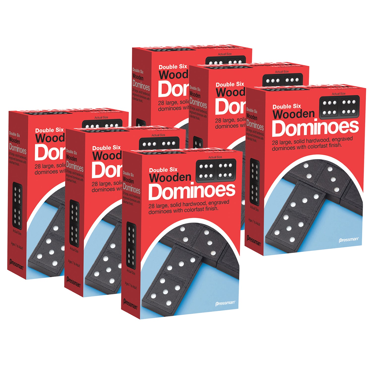 Pressman Classic Wooden Dominoes 6-Pack Set, Double Six Edition