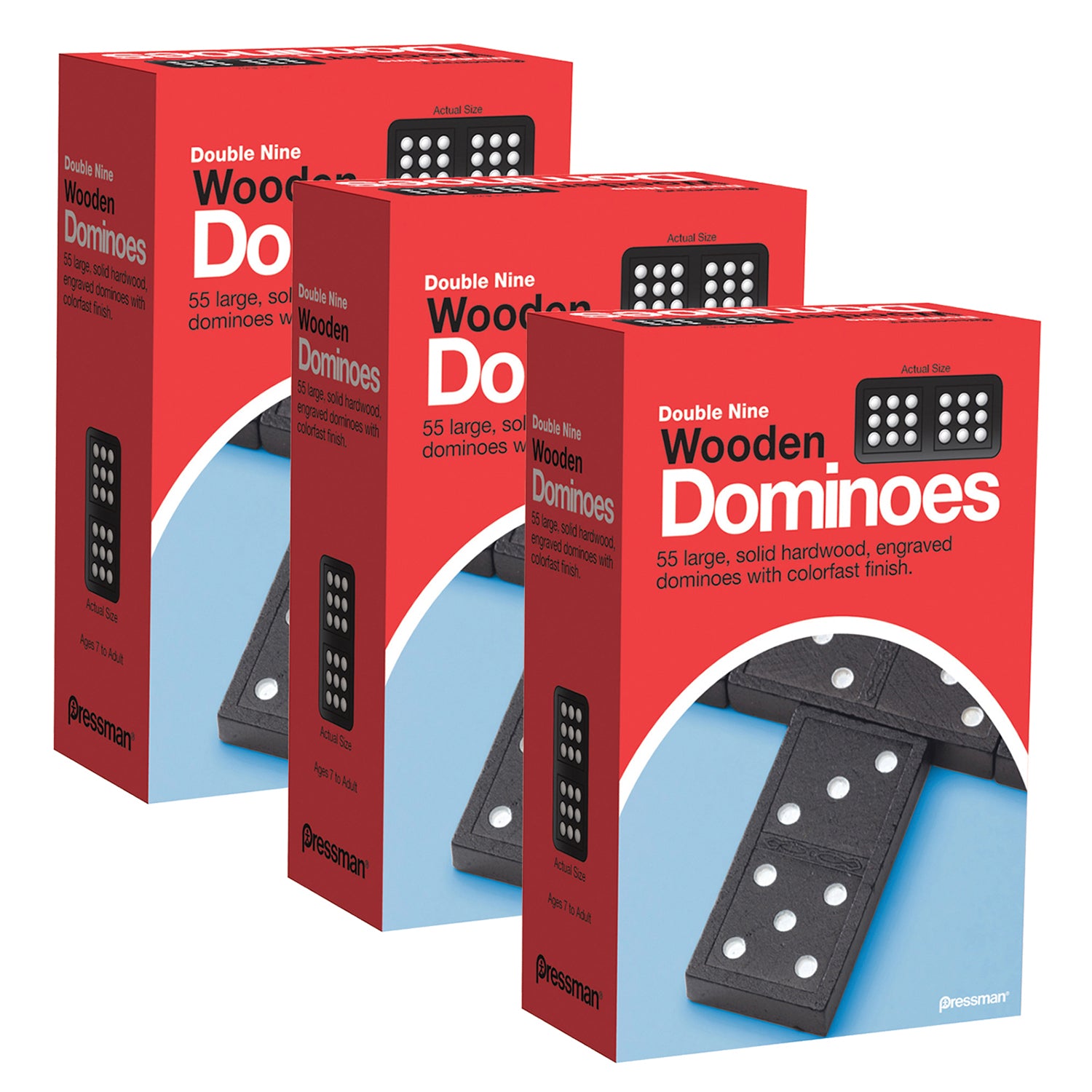 Pressman Triple Pack Double Nine Classic Wooden Dominoes Set