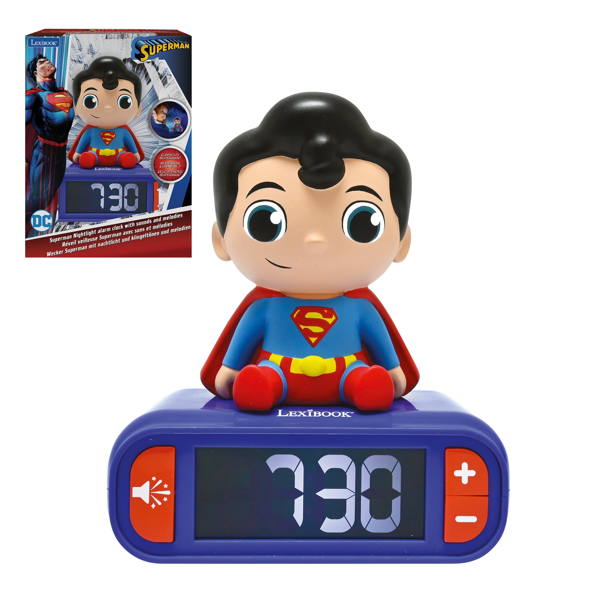Superman-Themed Night Light and Sound Alarm Clock - Blue
