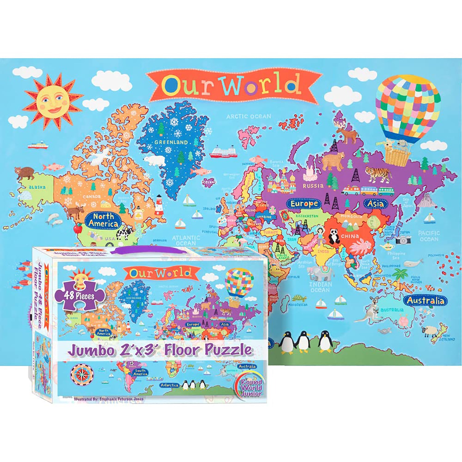 Round World Products Vibrant World Map Floor Puzzle - 48 pc - Image 2