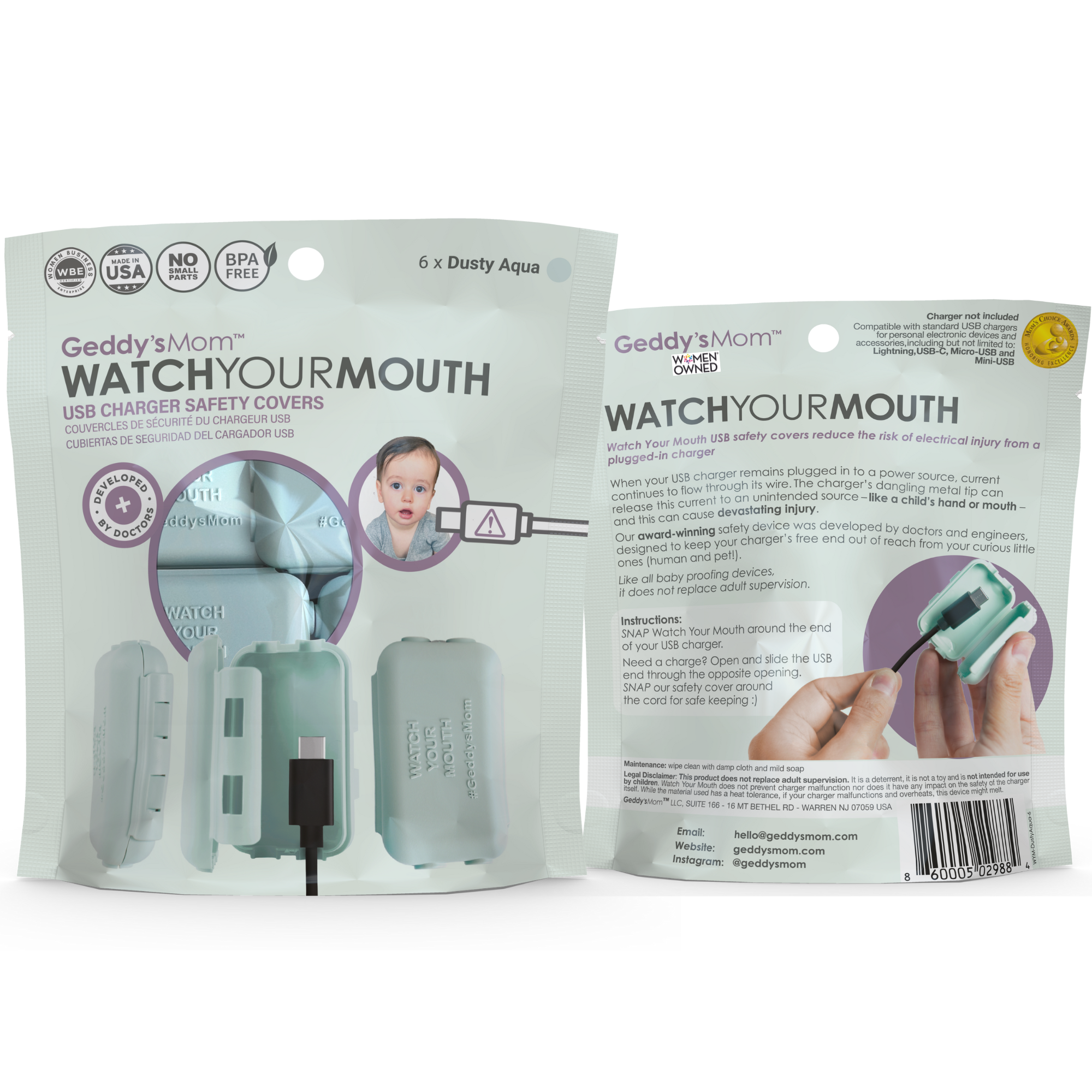 Alternative view of Geddy's Mom Watch Your Mouth - Baby Proofing USB Charger Cover - Dusty Aqua 6-Pack