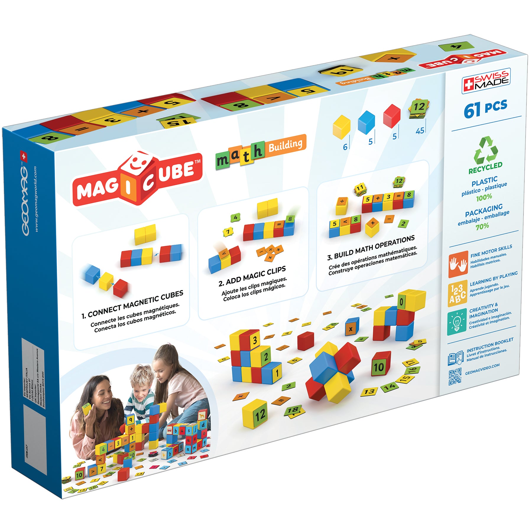 Alternative view of Geomag Magicube Math Building Set - 61 Pieces, Recycled, Colorful Magnetic Blocks