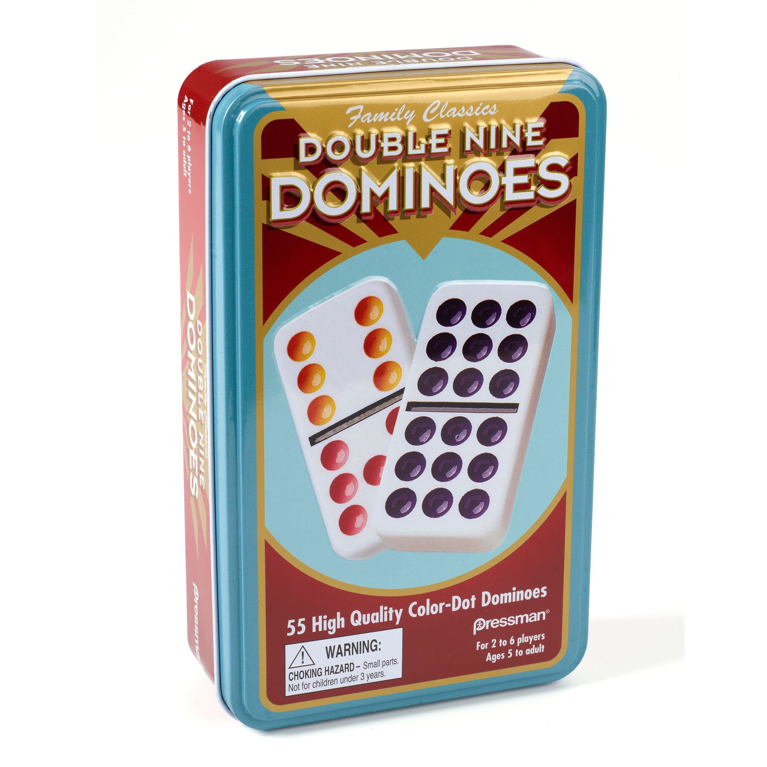 Pressman Double Nine Color Dot Dominoes Set in Tin