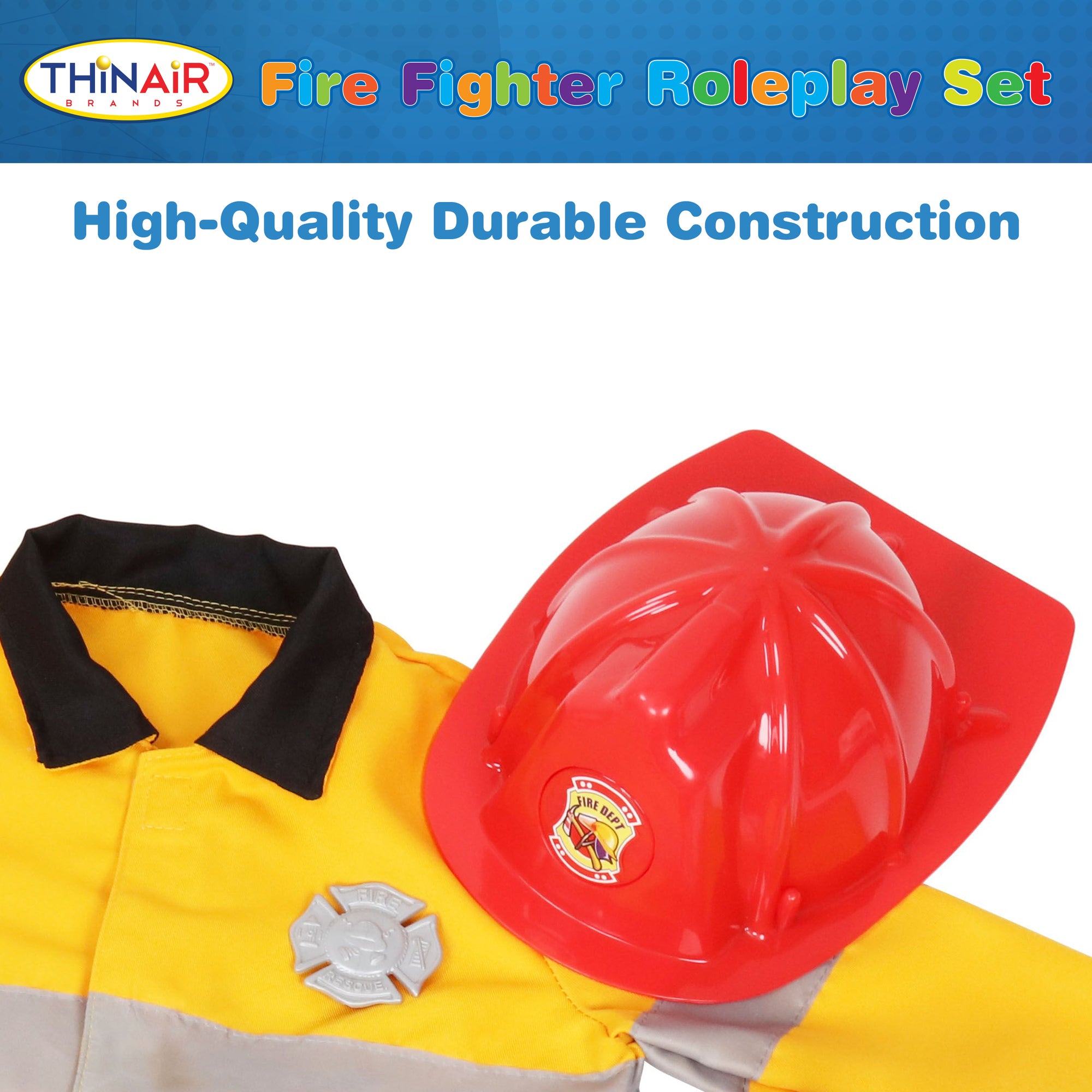Playful Minds 10pc Firefighter Roleplay Set - Yellow & Red Costume for Ages 3+ - Image 5