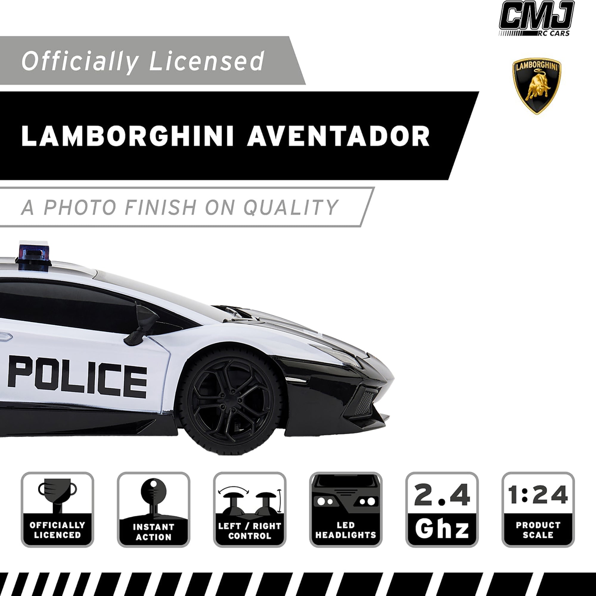 CMJ RC Cars - Lamborghini Aventador Police Car - 1:24 Scale, 2.4GHz, LED Headlights - Image 3