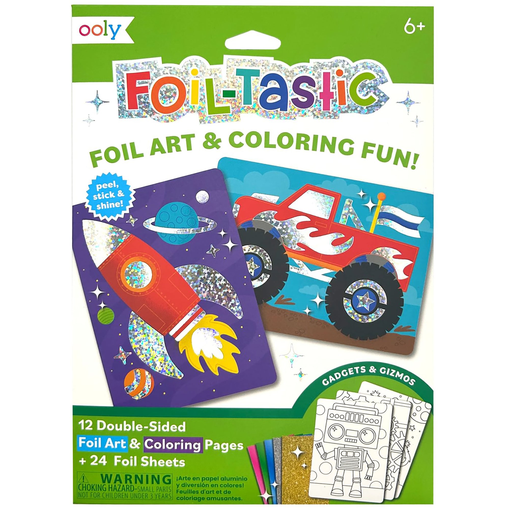 OOLY Gadgets & Gizmos Foil Art Coloring Set - 12 Double-Sided Pages, for Kids 6+