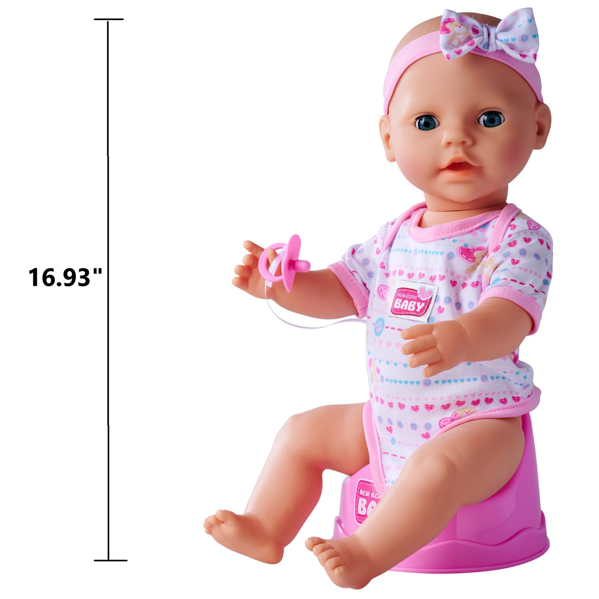 Simba Toys 17" Drink & Wet Baby Doll with Pink Heart Onesie & Accessories - Image 3