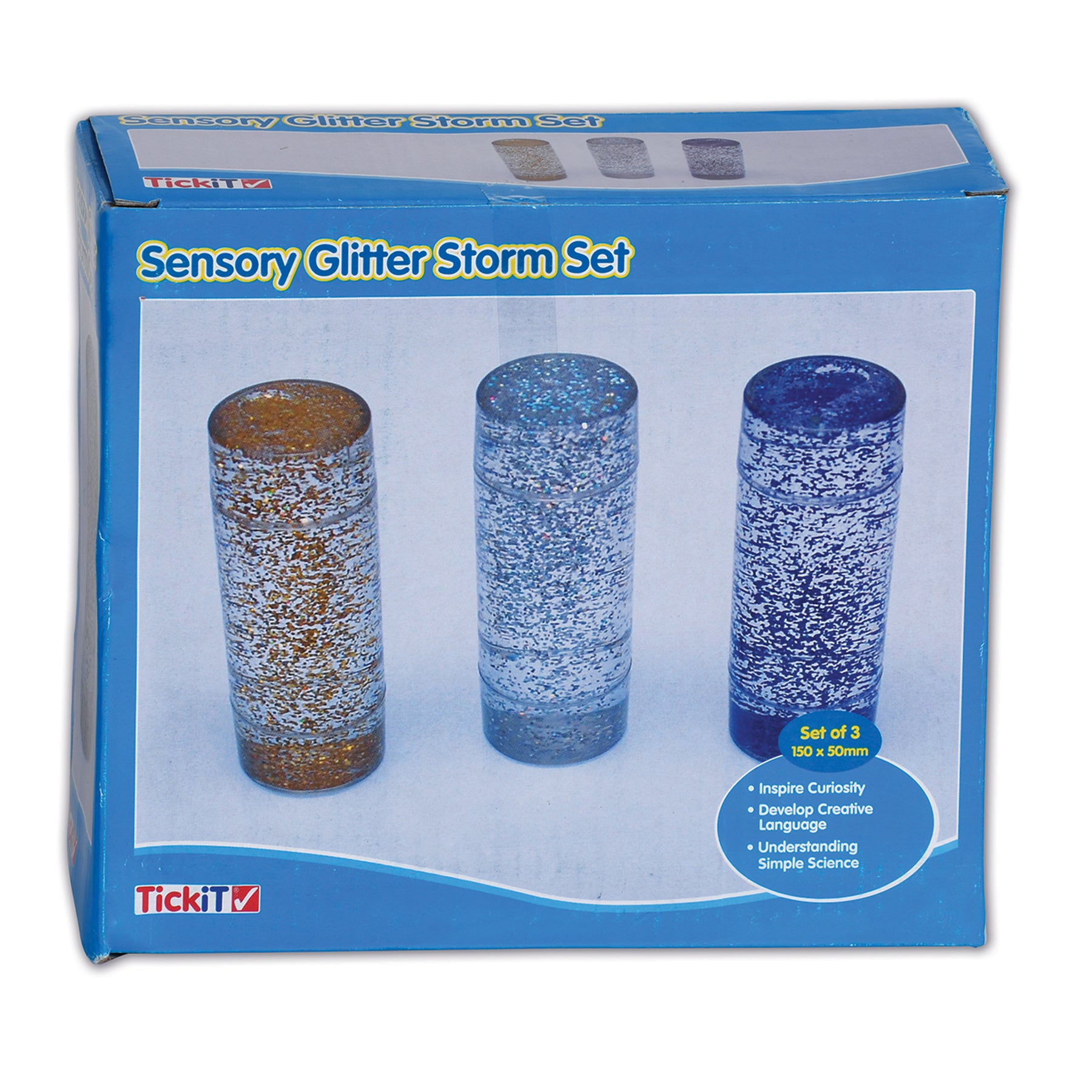 TickiT Sensory Glitter Storm Liquid Glitter Tubes - Set of 3 - Blue, Silver, Gold - Image 3