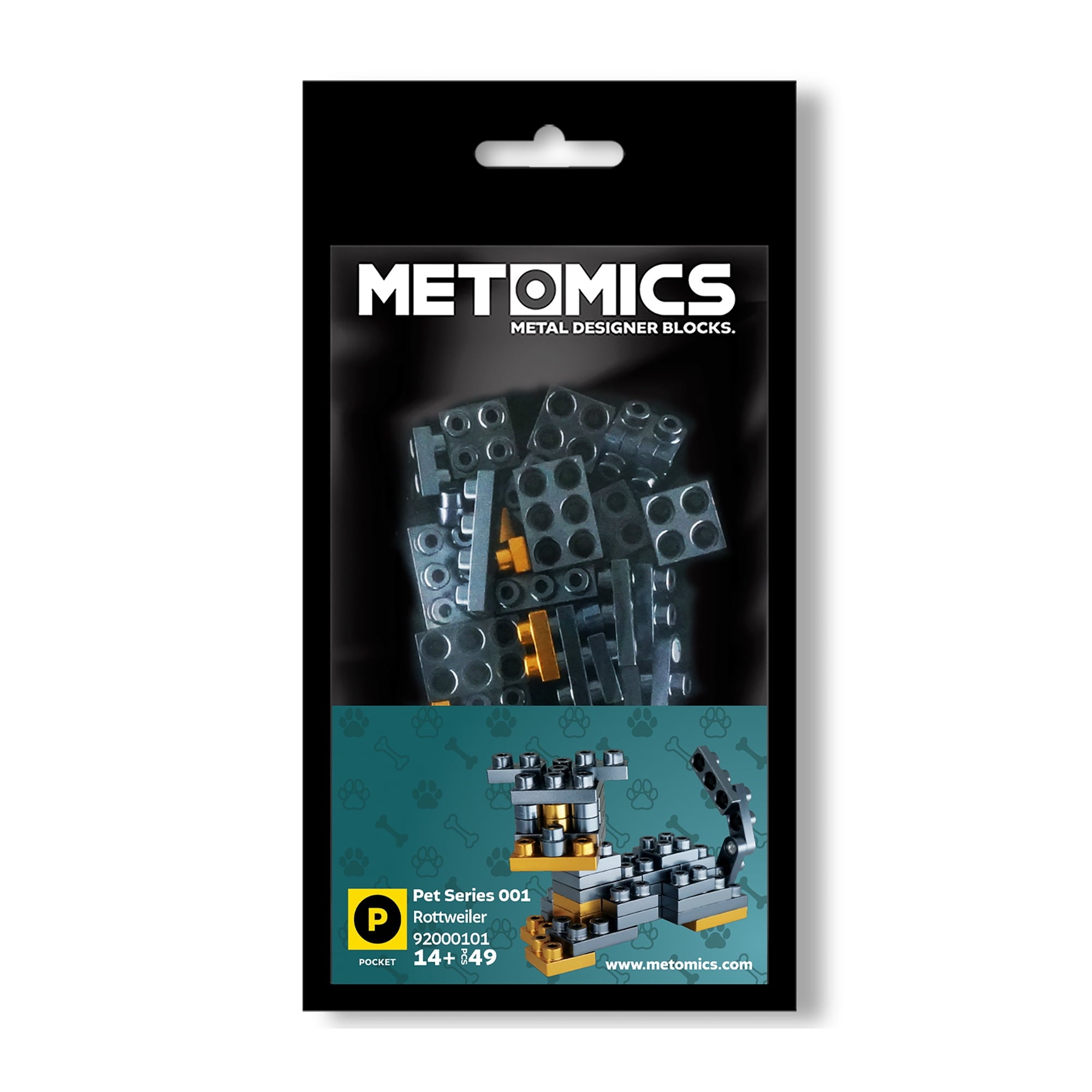 Alternative view of Metomics Pocket Pet Rotweiler Dog 49pc - Aztec Gold and Charcoal Black