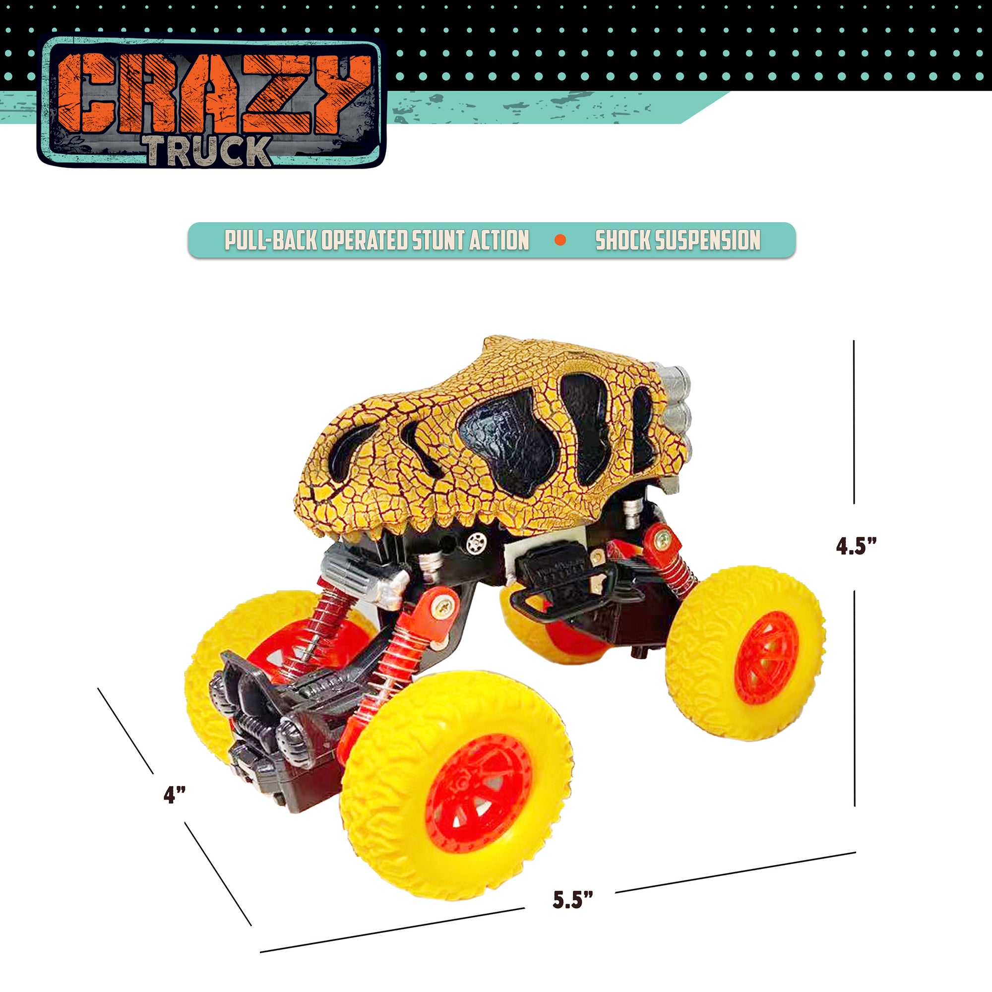 Thin Air Toys Crazy Truck Dinosaur Monster Skull Stunt Truck - Orange & Black, 4.5" - Image 2