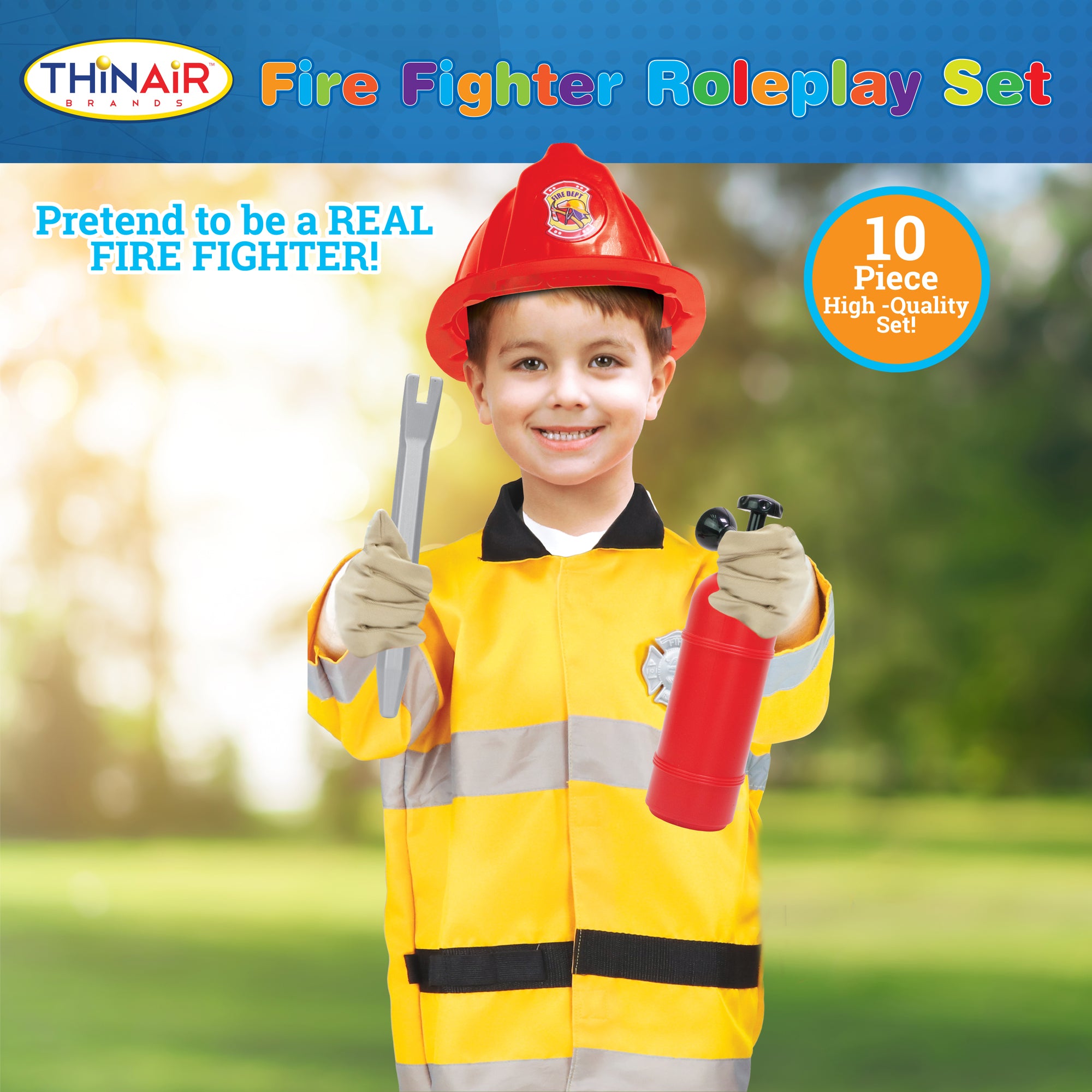 Playful Minds 10pc Firefighter Roleplay Set - Yellow & Red Costume for Ages 3+ - Image 3