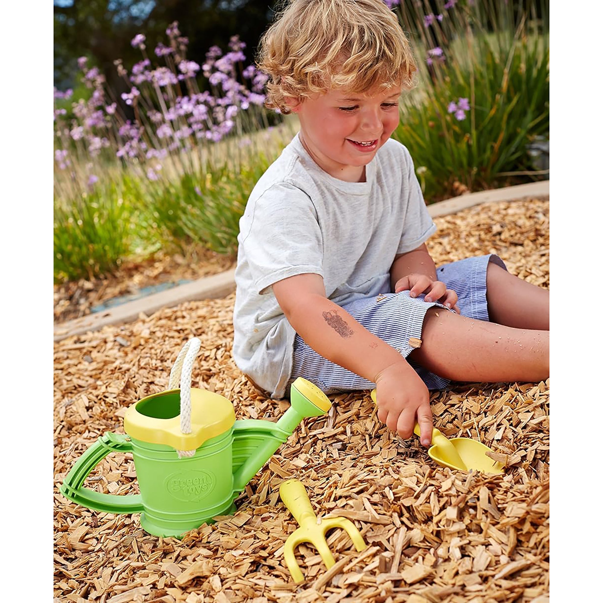 Green Toys - Watering Can Set - Eco-Friendly 3pc Garden Tool Kit, Hand Rake & Shovel, 18mo+ - Image 4