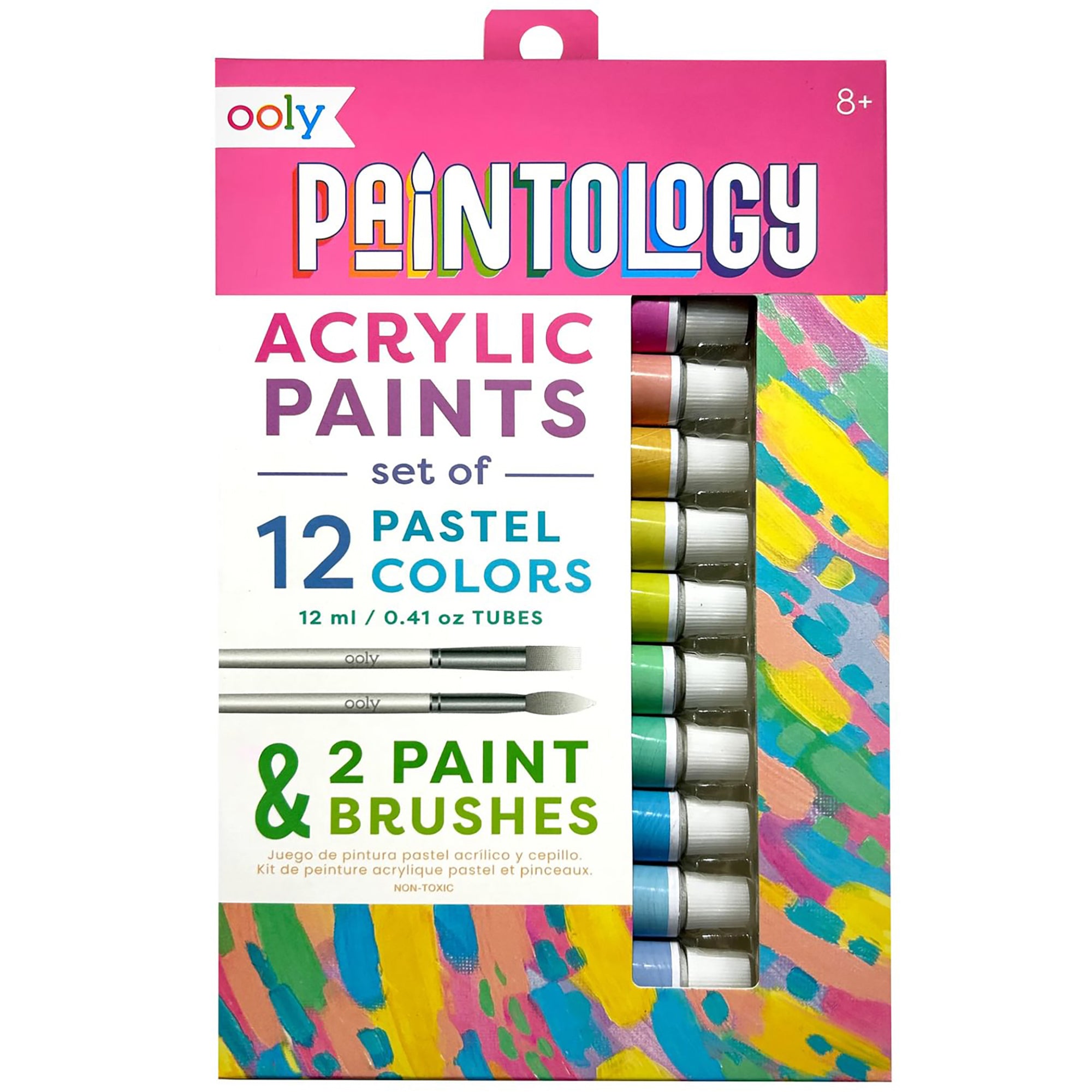 OOLY Paintology Collection Pastel Acrylic Paint Set - 12 Colors, 2 Brushes