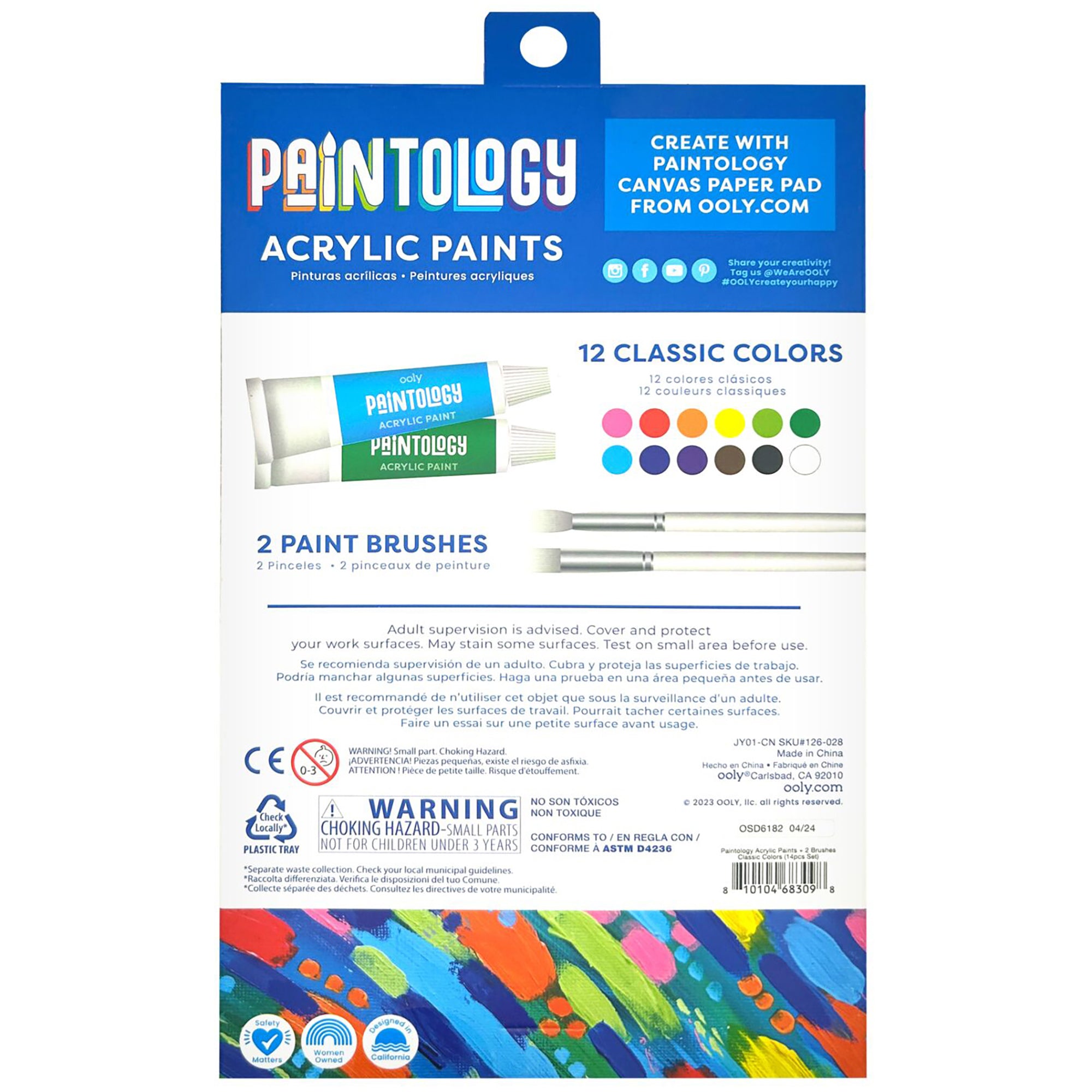 Alternative view of OOLY Paintology Classic Acrylic Paint Set - 12 Colors with Brushes, Ages 8+