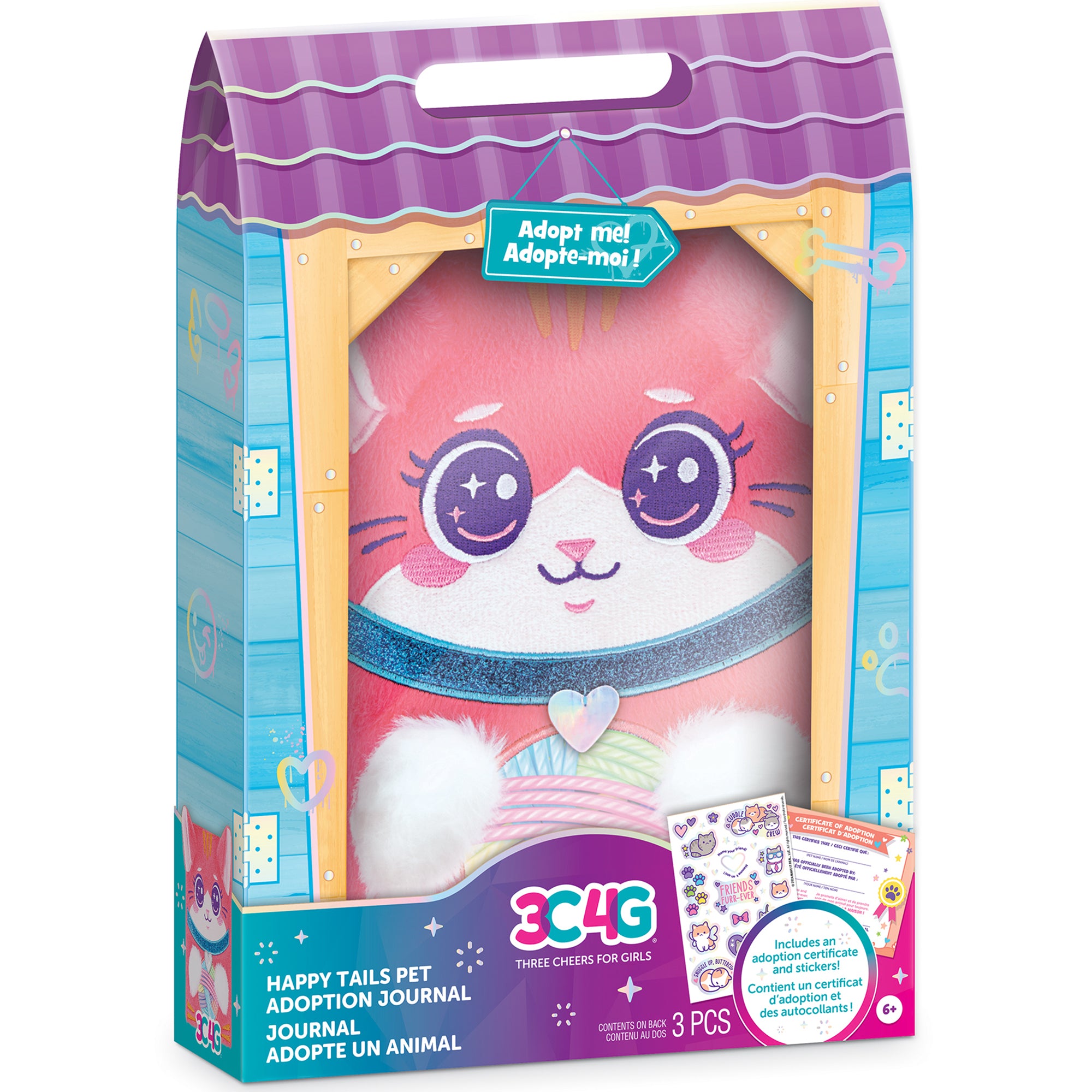 Alternative view of 3C4G Happy Tails Plush Cat Adoption Journal - Pink Diary for Girls 6+